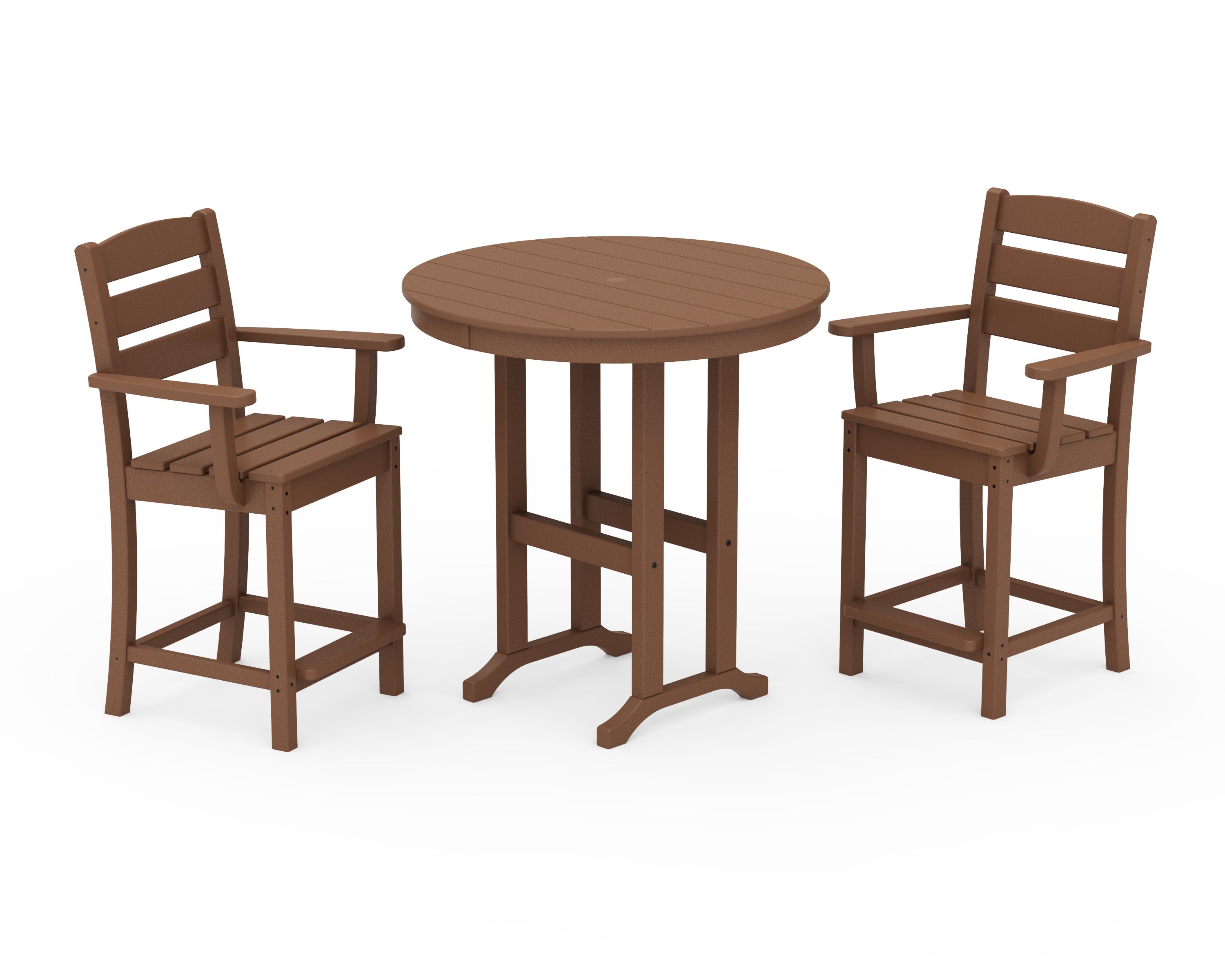 Lakeside 3-Piece Round Farmhouse Arm Chair Counter Set in Teak