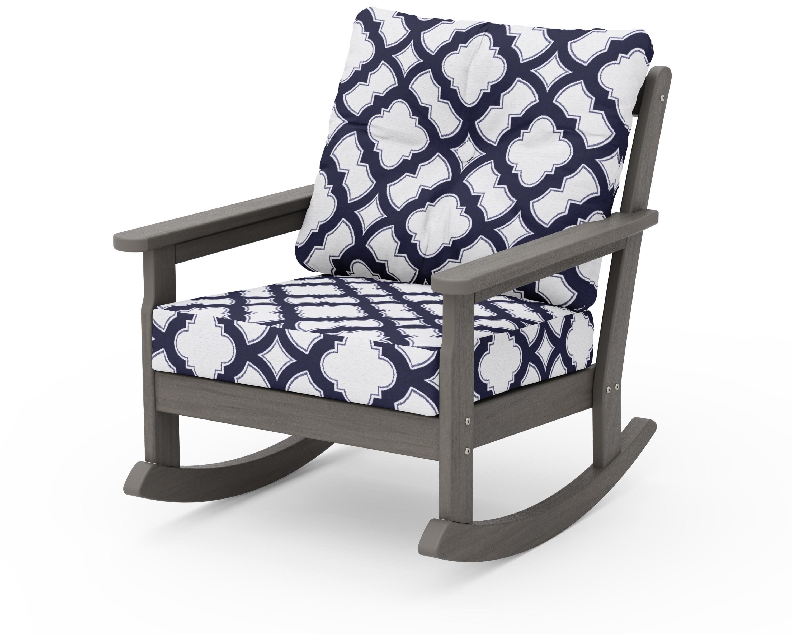 Vineyard Deep Seating Rocking Chair in Driftwood / Trellis Navy