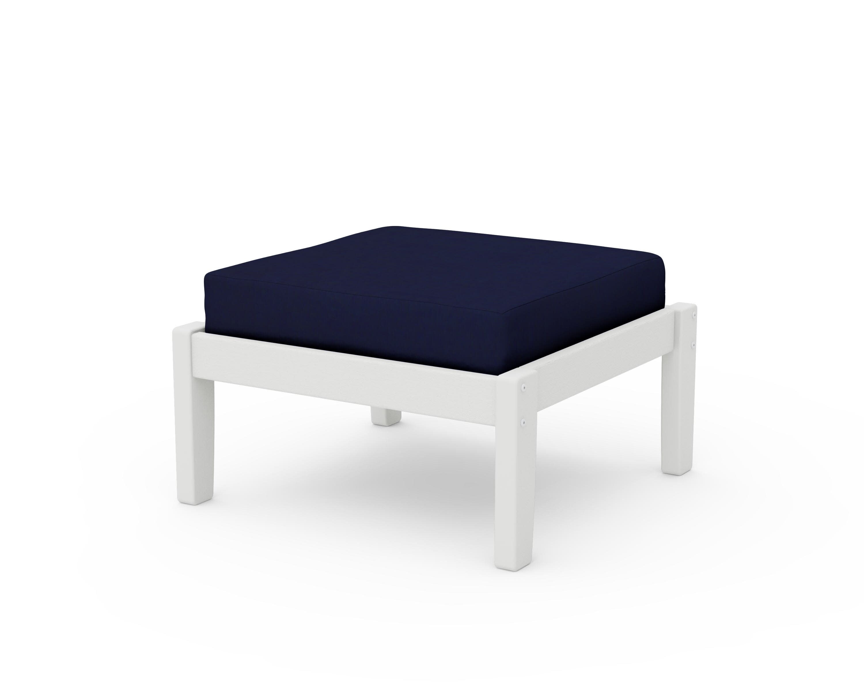 Deep Seating Ottoman in Vintage White / Navy