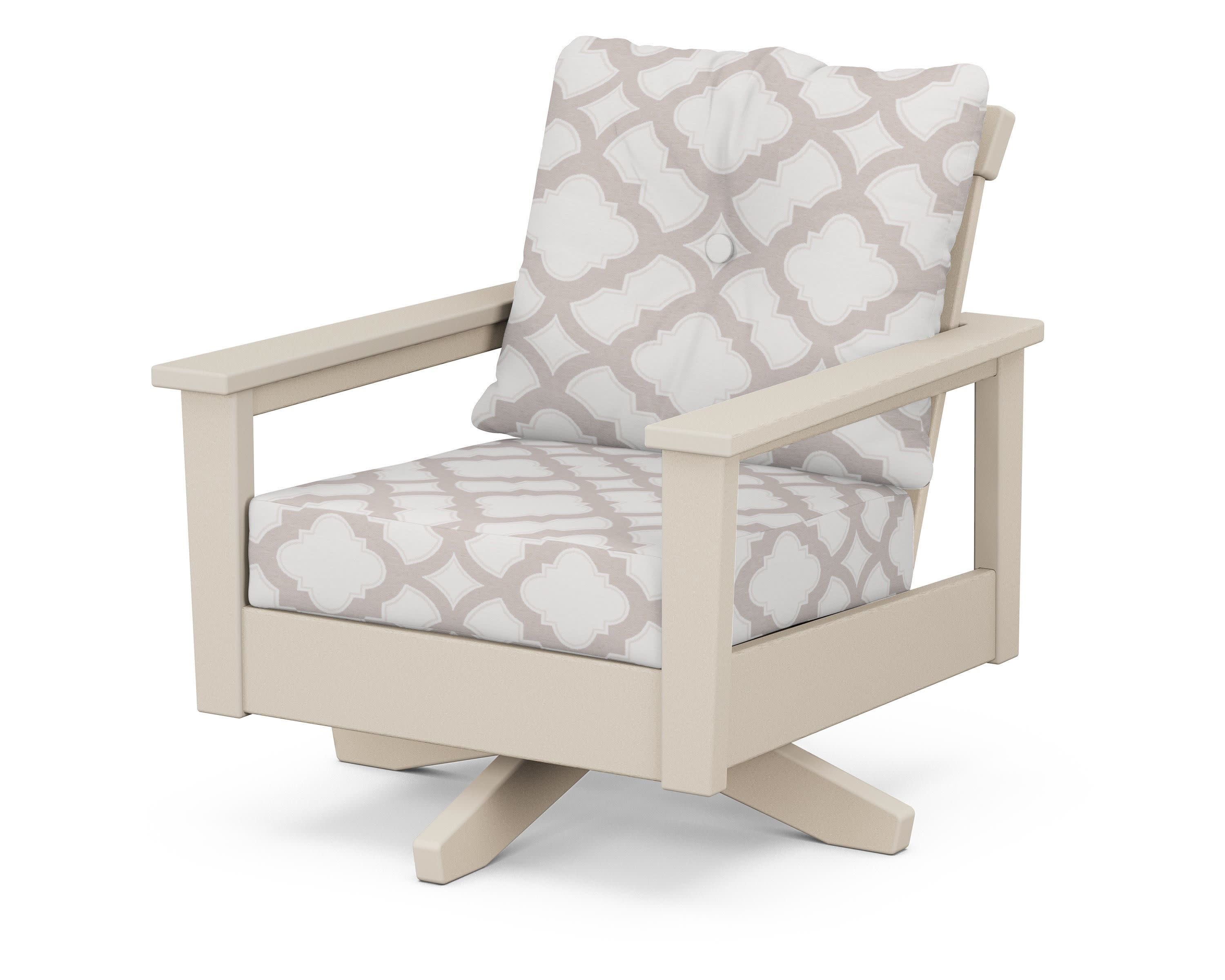 Prescott Deep Seating Swivel Chair in Sand / Trellis Dune Burlap