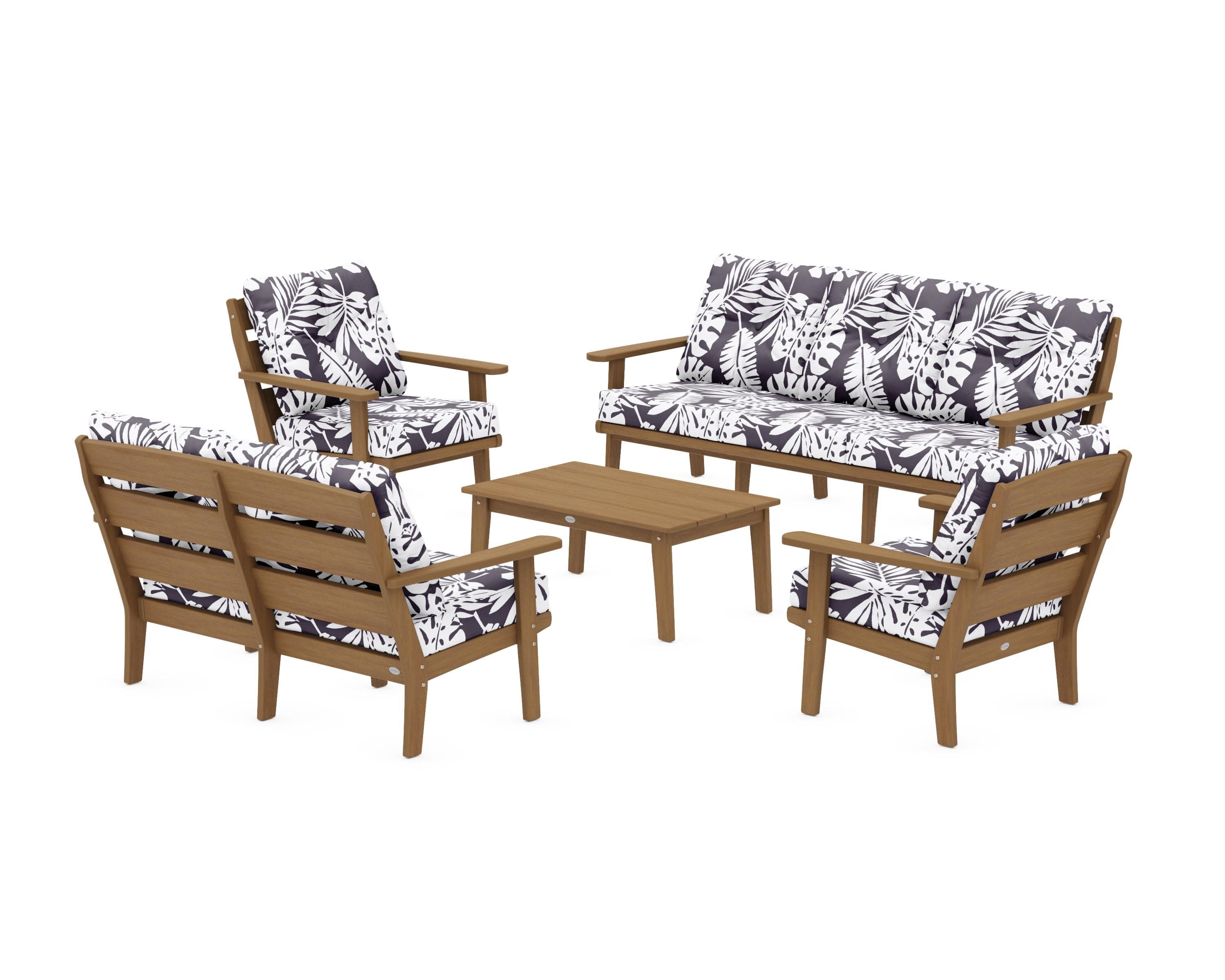 Lakeside 5-Piece Lounge Sofa Set in Natural / Leaf Navy