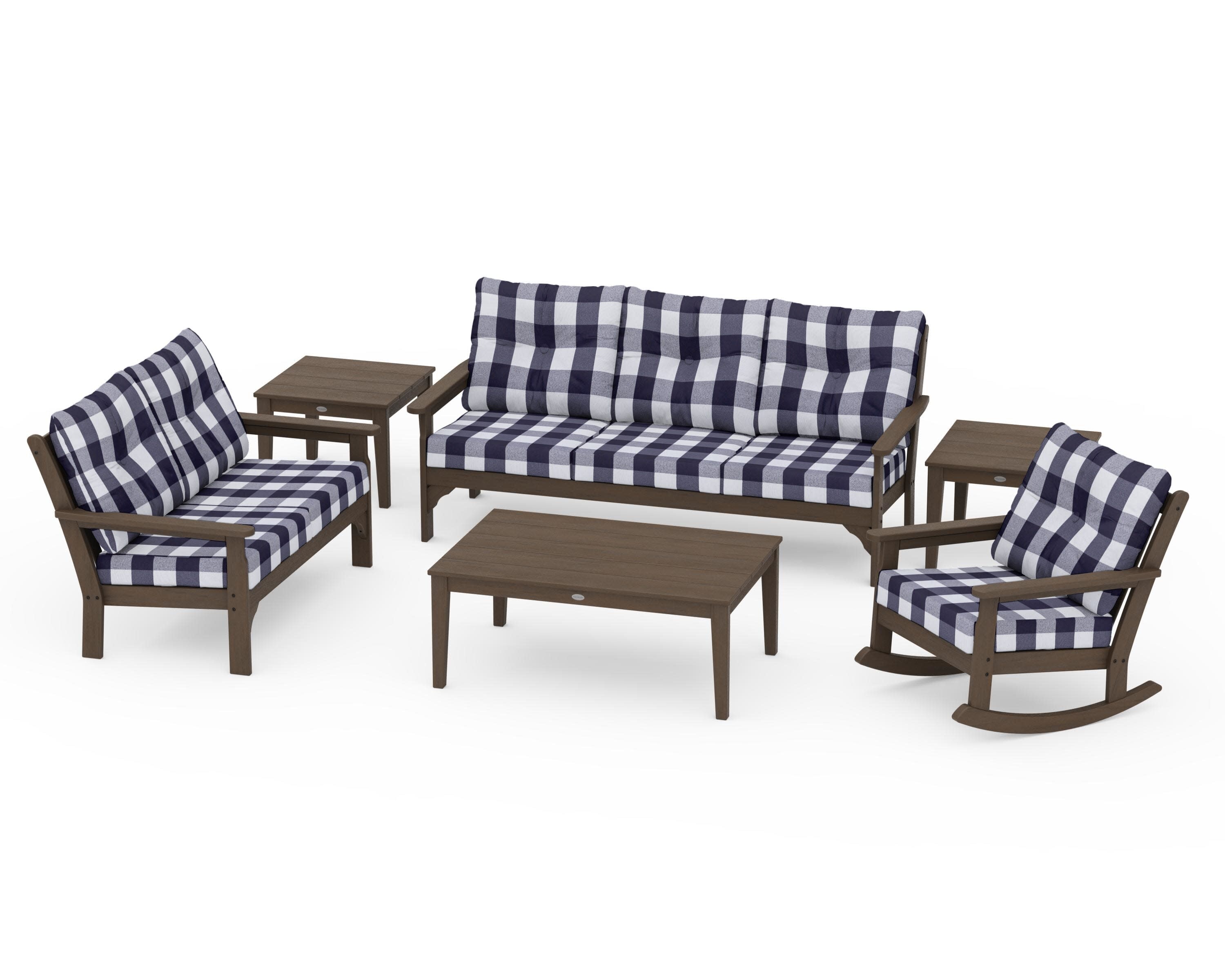 Vineyard 6-Piece Deep Seating Set in Kona / Buffalo Plaid Navy