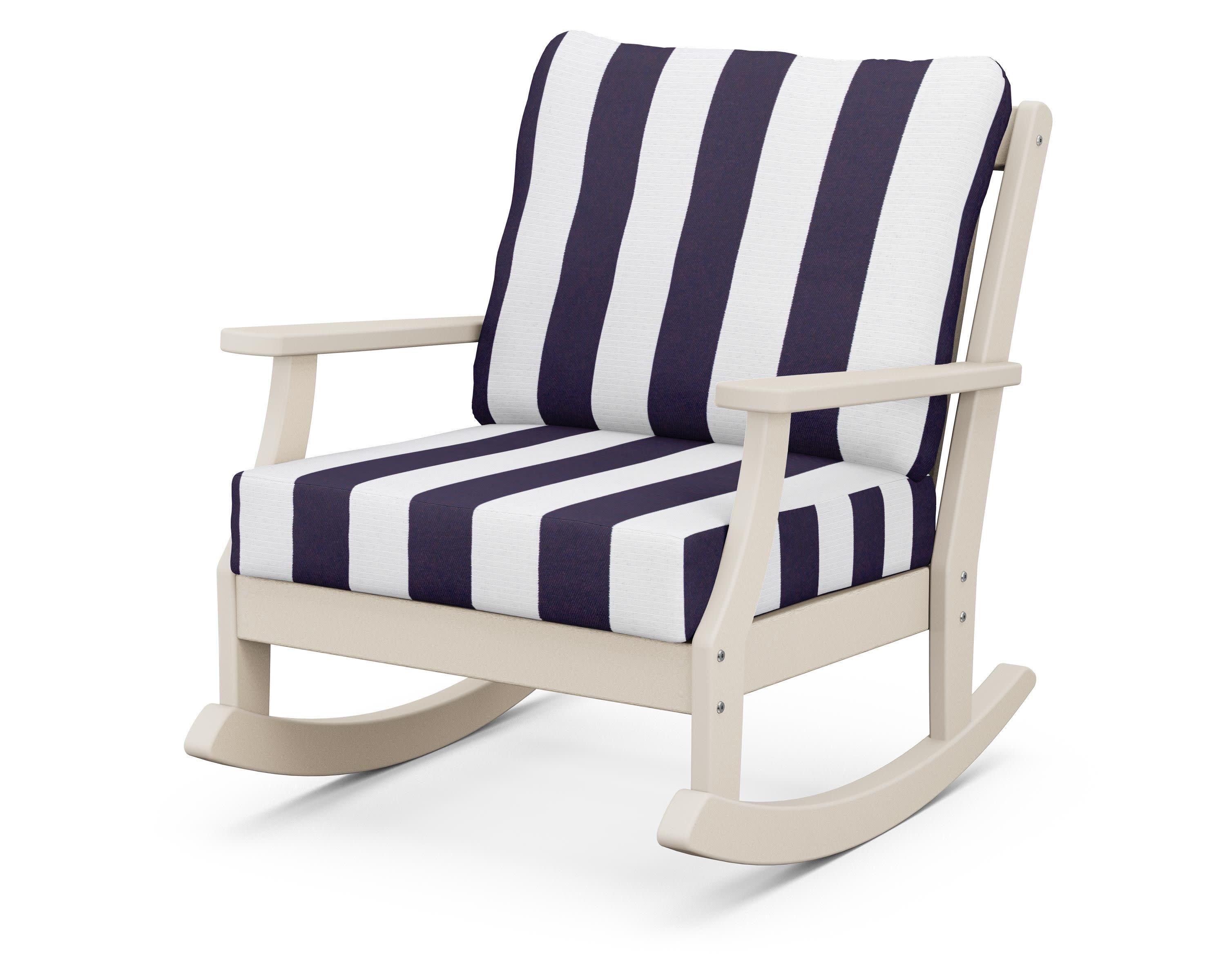 Braxton Deep Seating Rocking Chair in Sand / Cabana Stripe Navy