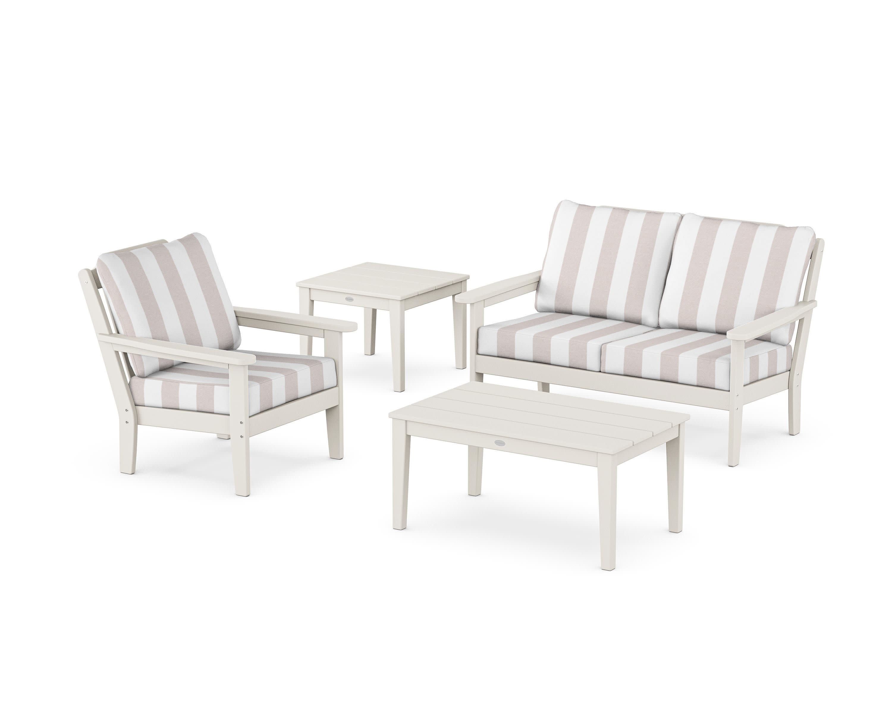 Wovendale 4-Piece Deep Seating Set in Sand / Cabana Stripe Dune Burlap