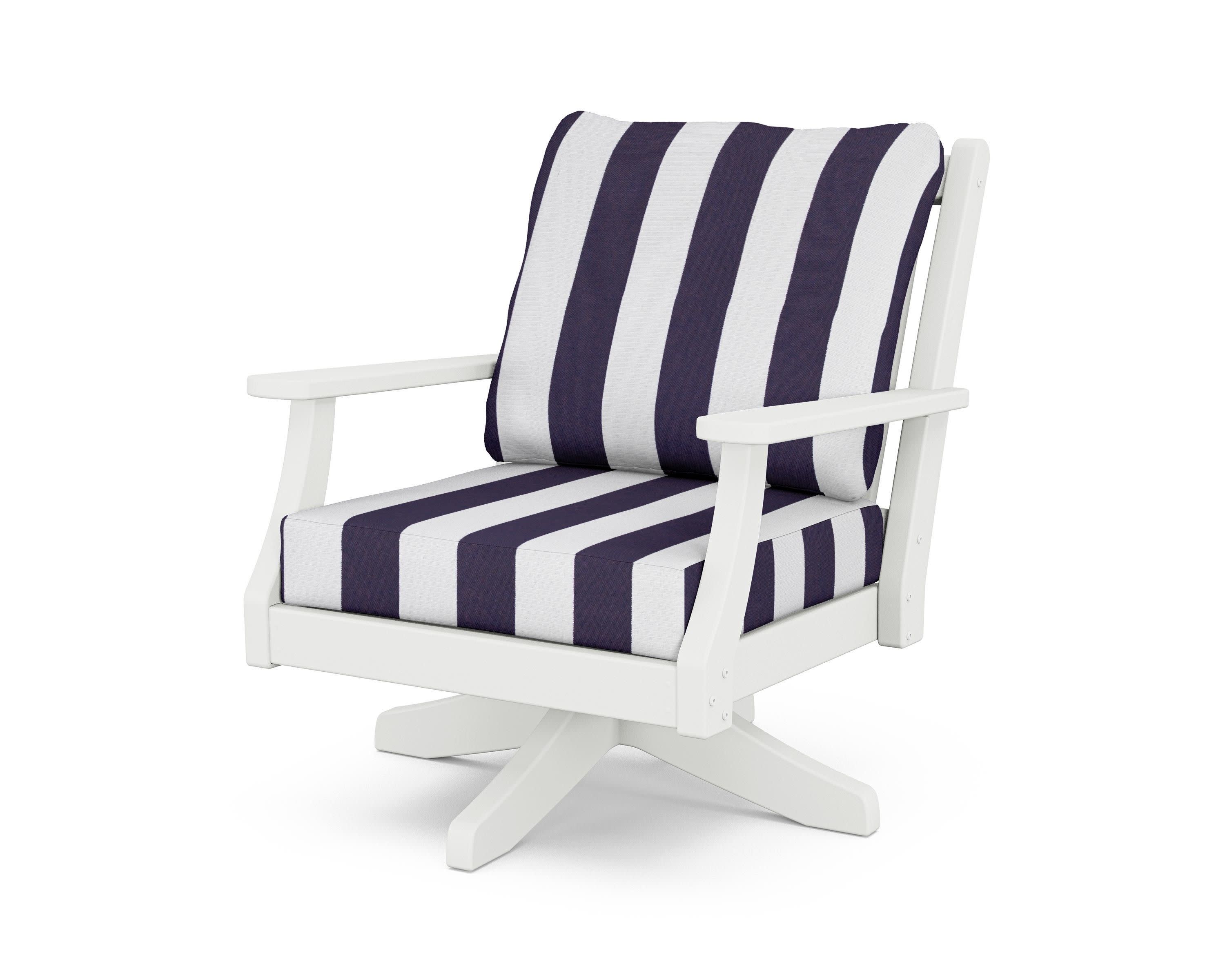 Wovendale Deep Seating Swivel Chair in White / Cabana Stripe Navy