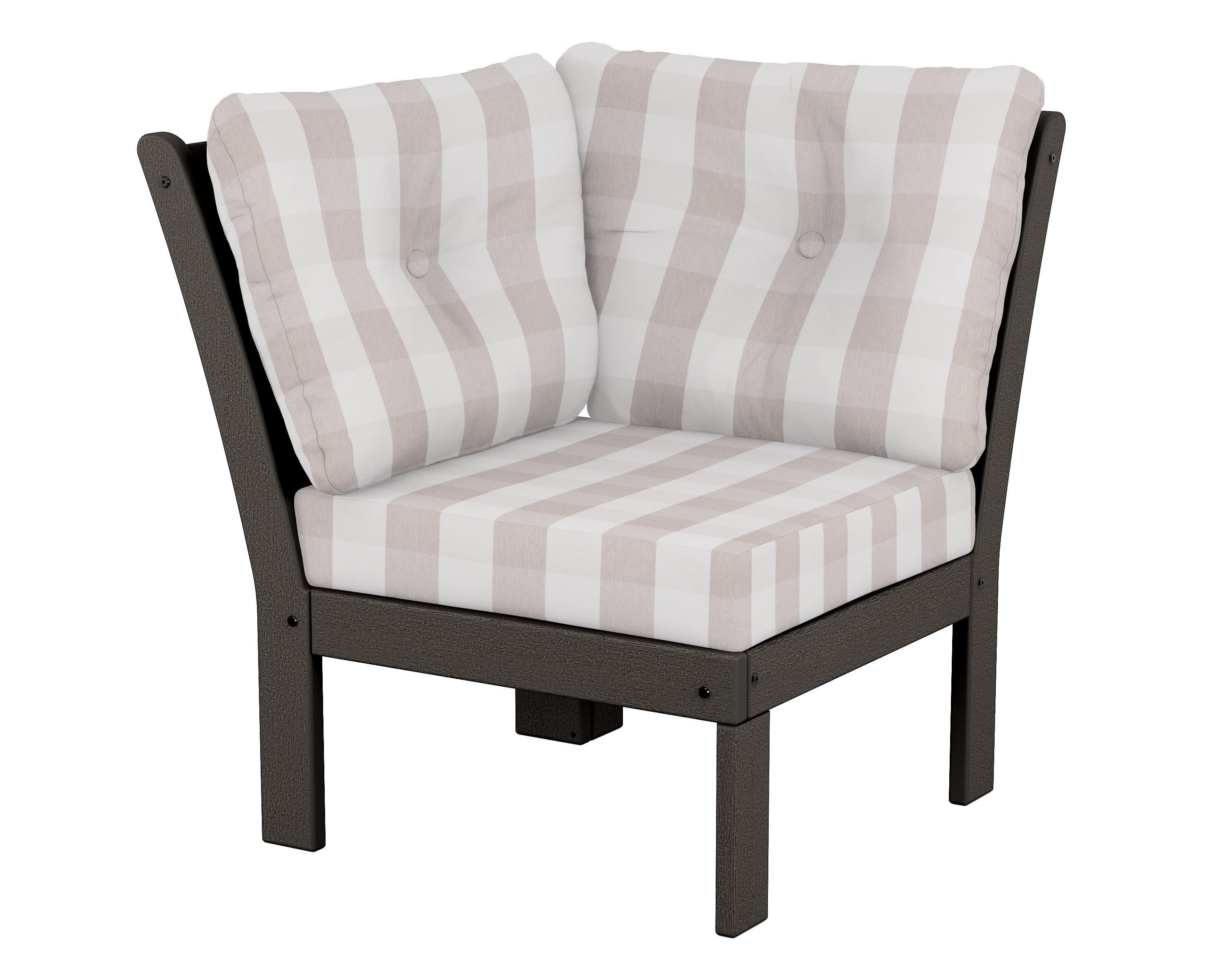 Vineyard Modular Corner Chair in Vintage Coffee / Buffalo Plaid Dune Burlap