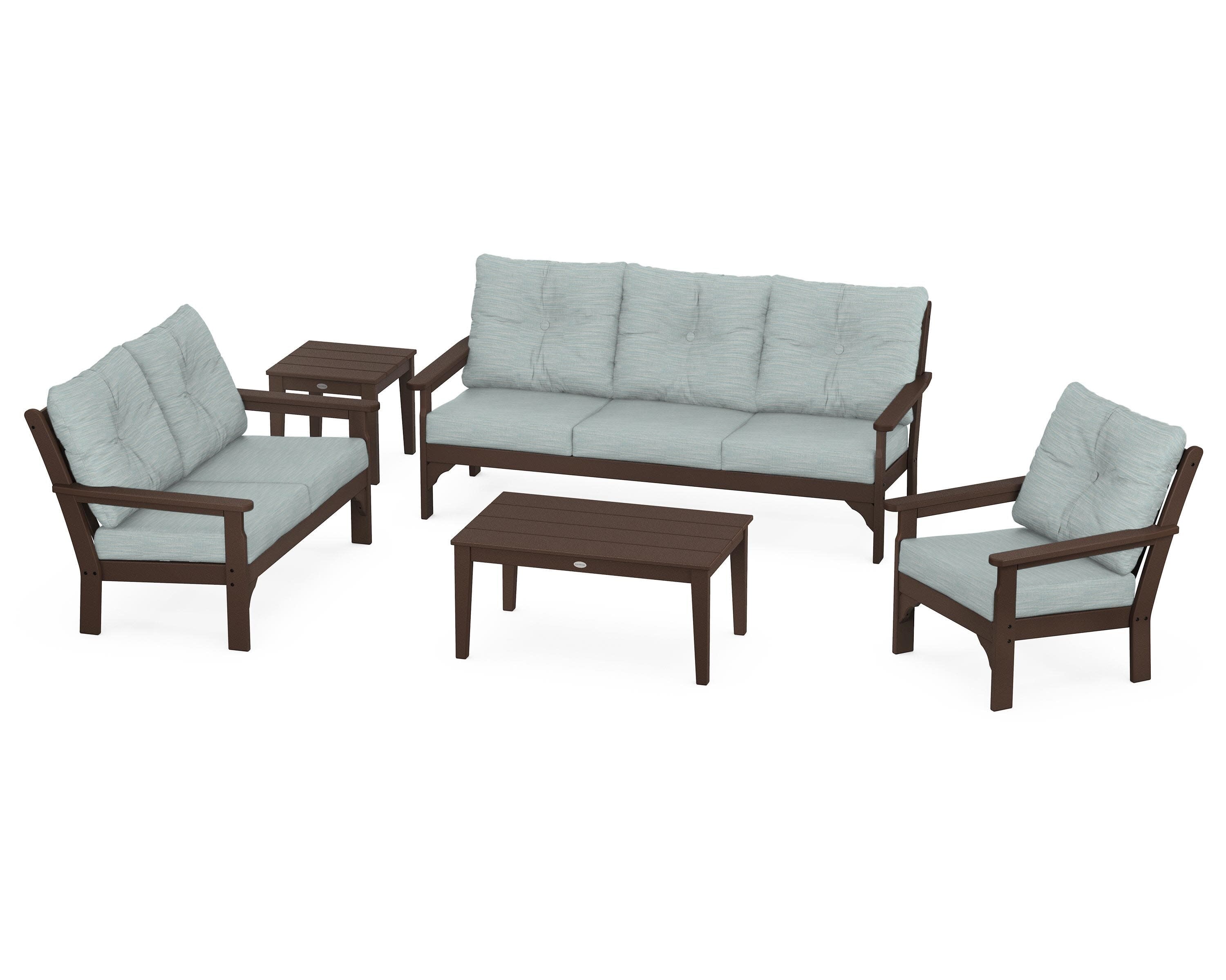 Vineyard 5 Piece Deep Seating Set in Mahogany / Soothe Mist