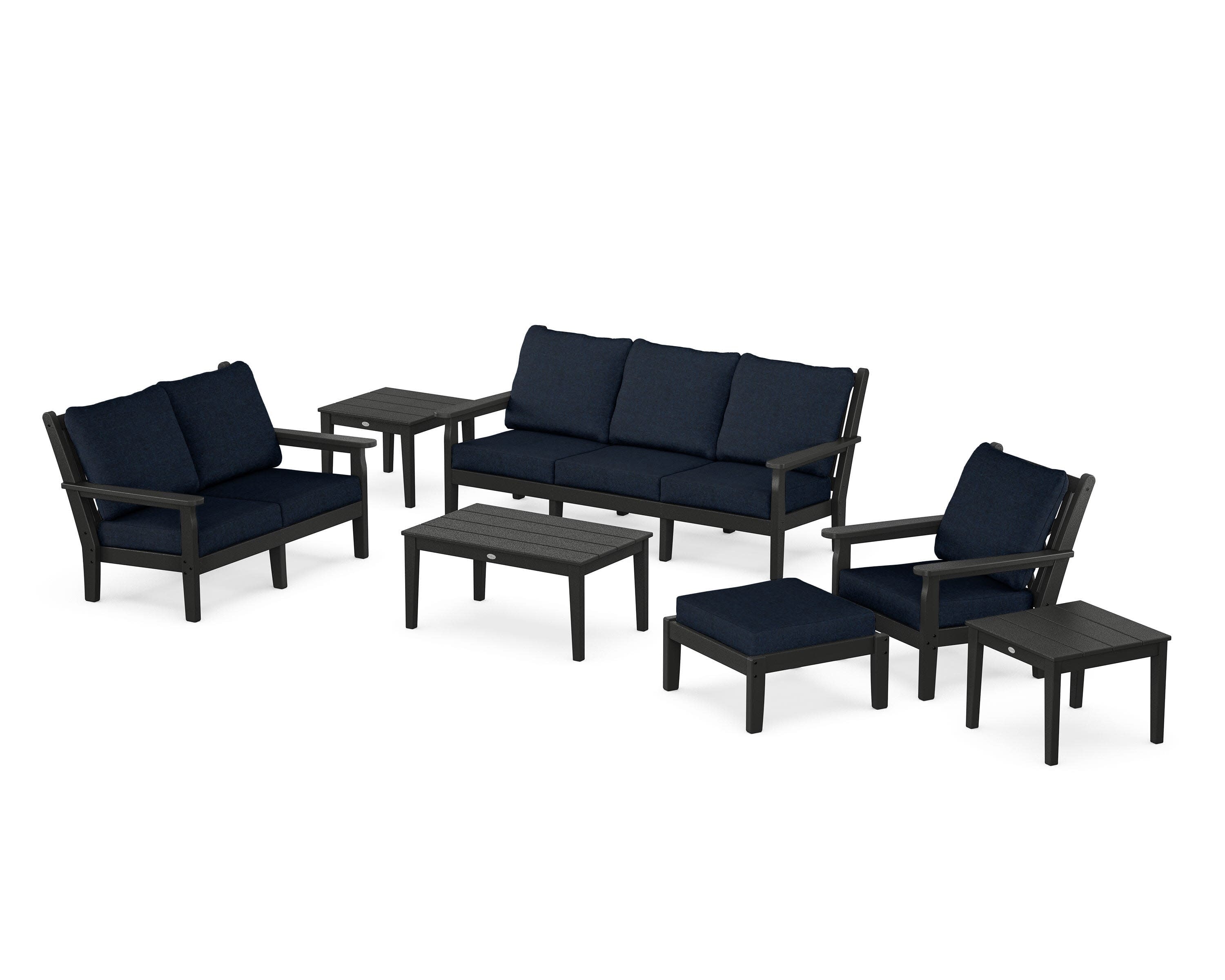 Chippendale 7-Piece Deep Seating Set in Black / Marine Indigo