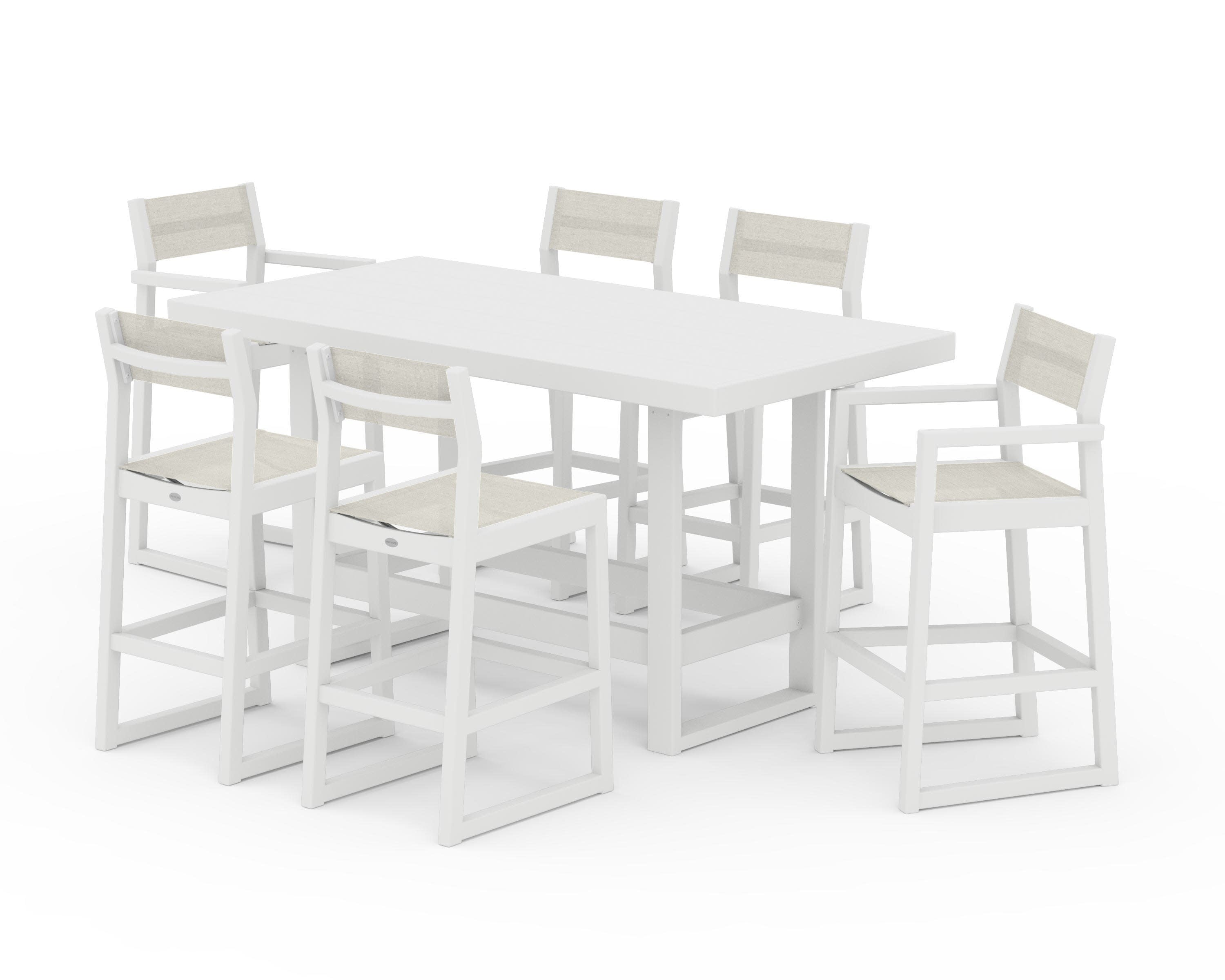 EDGE Sling 7-Piece Bar Table Set in White / Parchment Sling