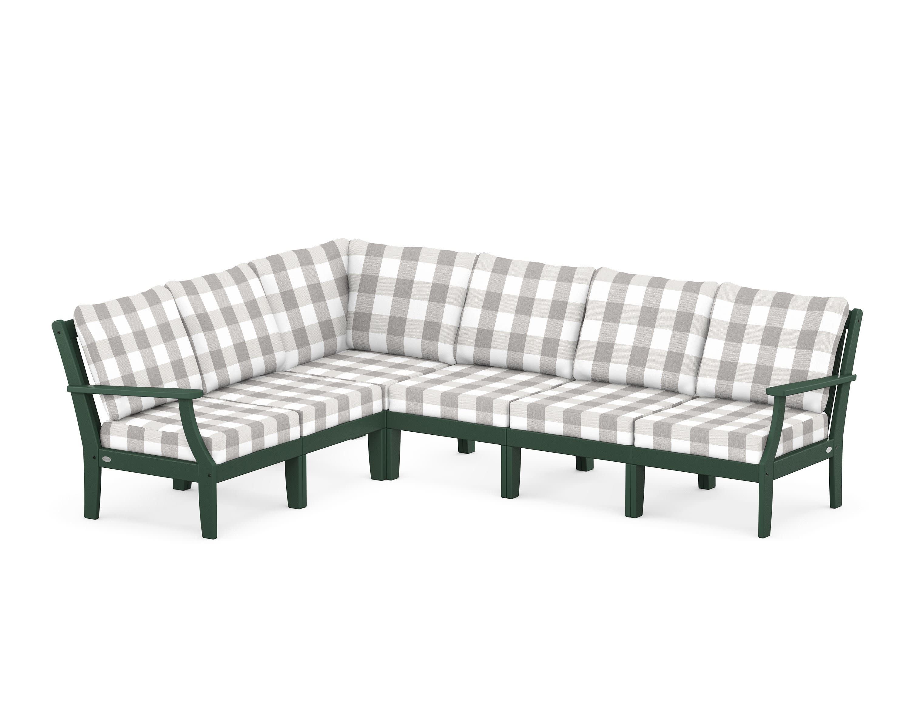 Braxton Modular 6-Piece Deep Seating Set in Green / Buffalo Plaid Grey Mist