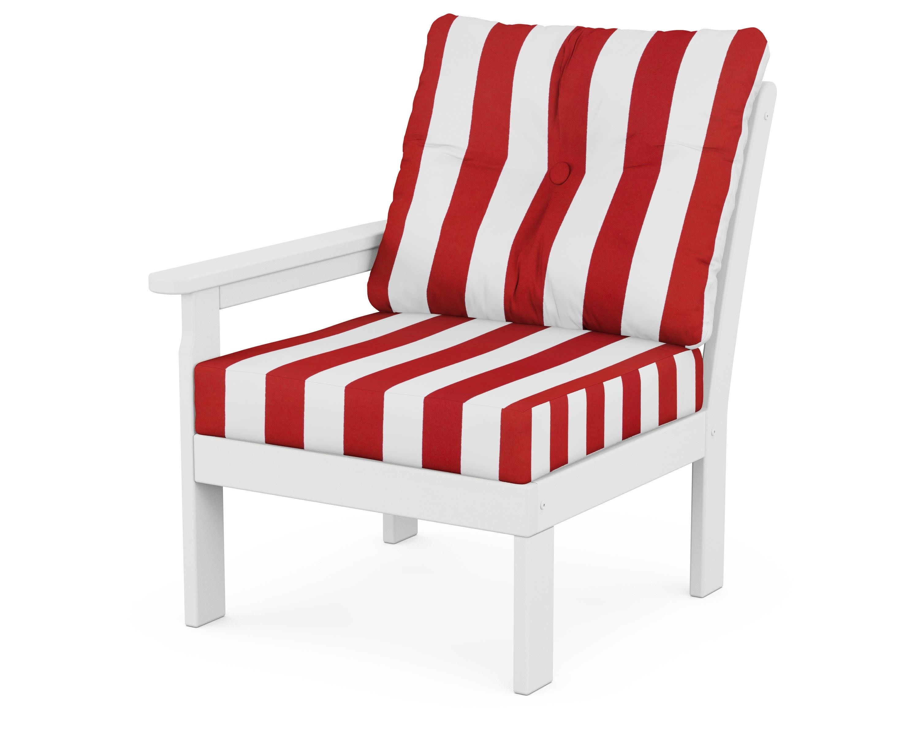 Vineyard Modular Left Arm Chair in White / Cabana Stripe Crimson