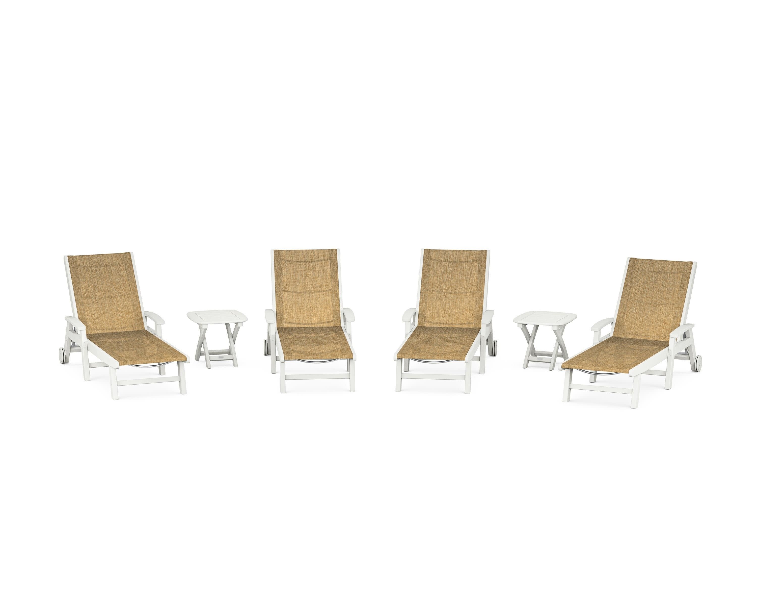 Coastal Chaise 6-Piece Set with Wheels in Vintage White / Burlap Sling