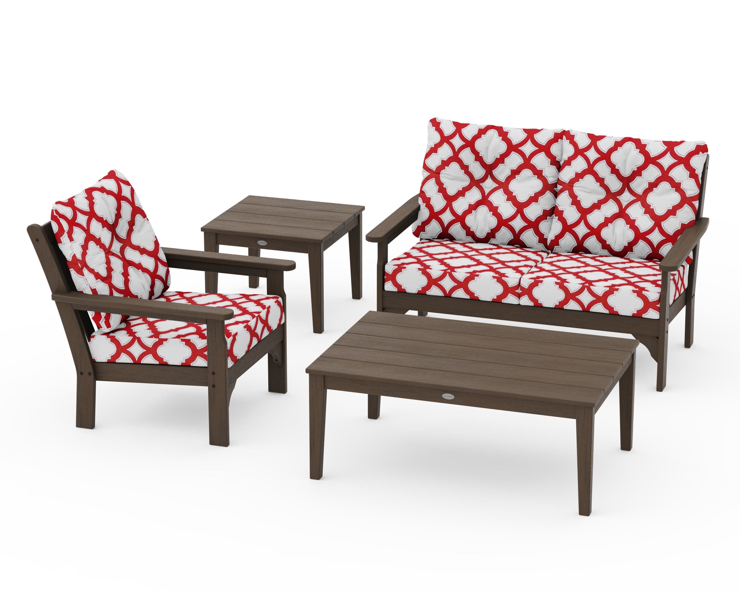 Vineyard 4-Piece Deep Seating Set in Kona / Trellis Crimson