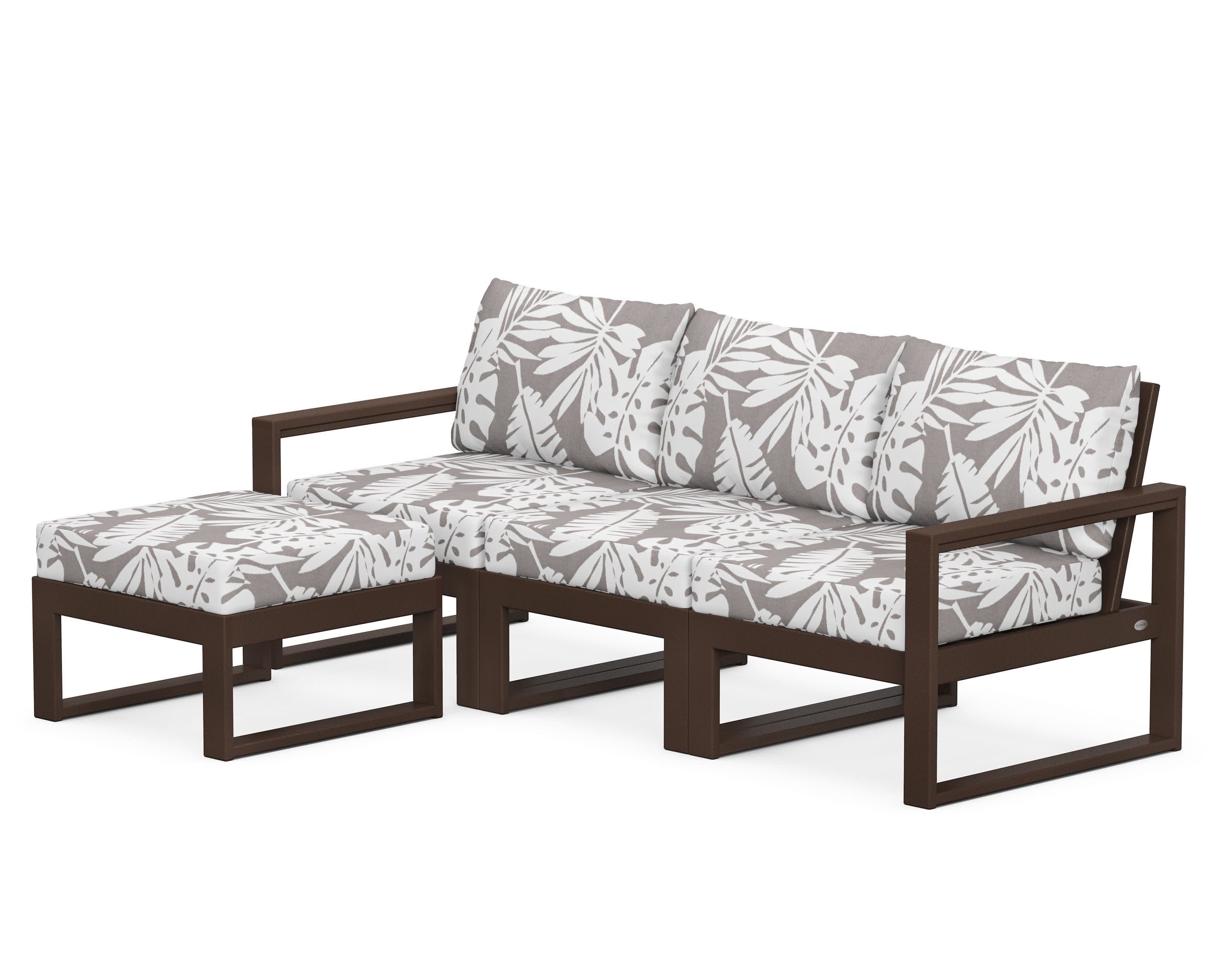 EDGE 4-Piece Modular Deep Seating Set with Ottoman in Mahogany / Leaf Grey Mist