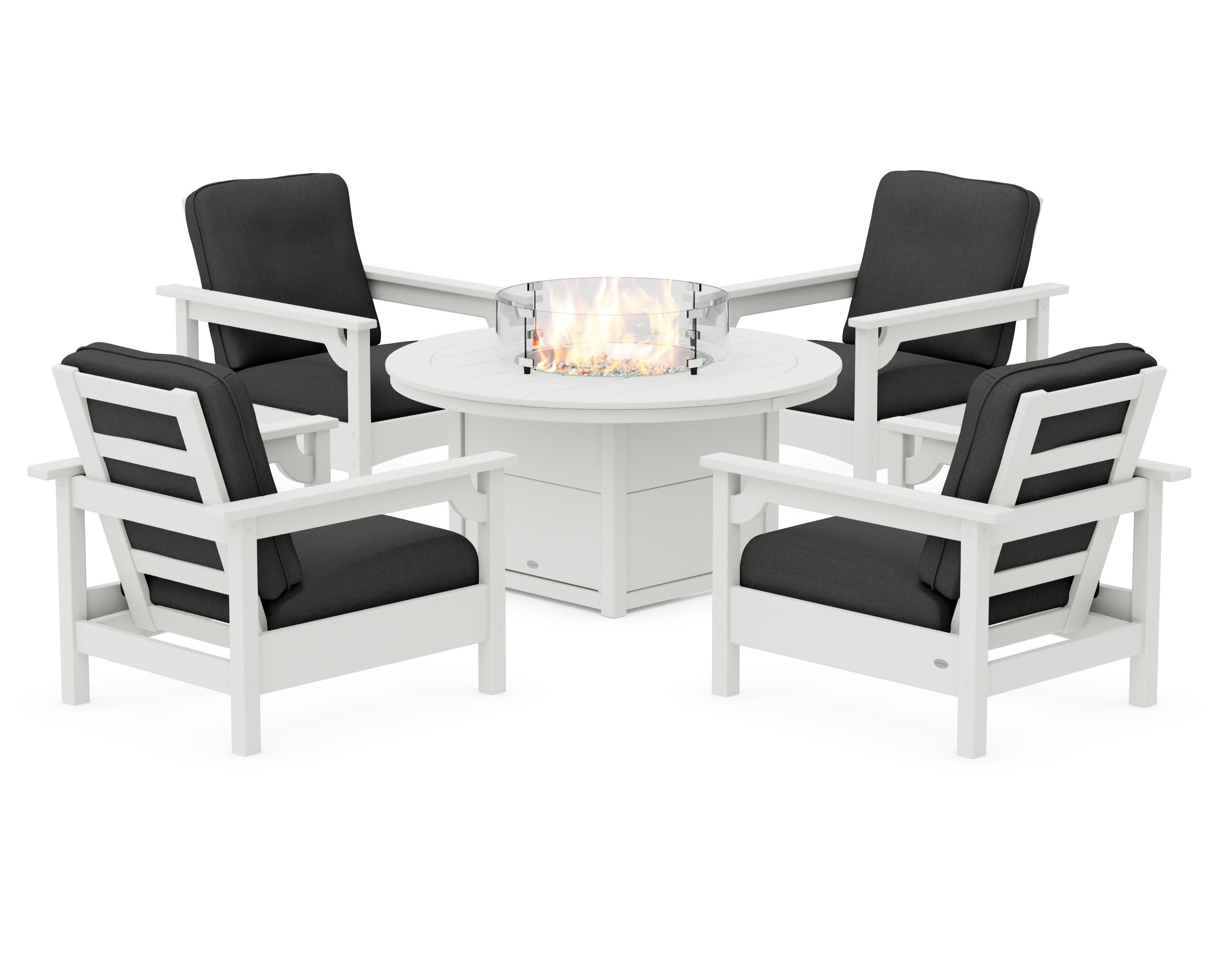 Club 5-Piece Conversation Set with Fire Pit Table in Vintage White / Spectrum Carbon