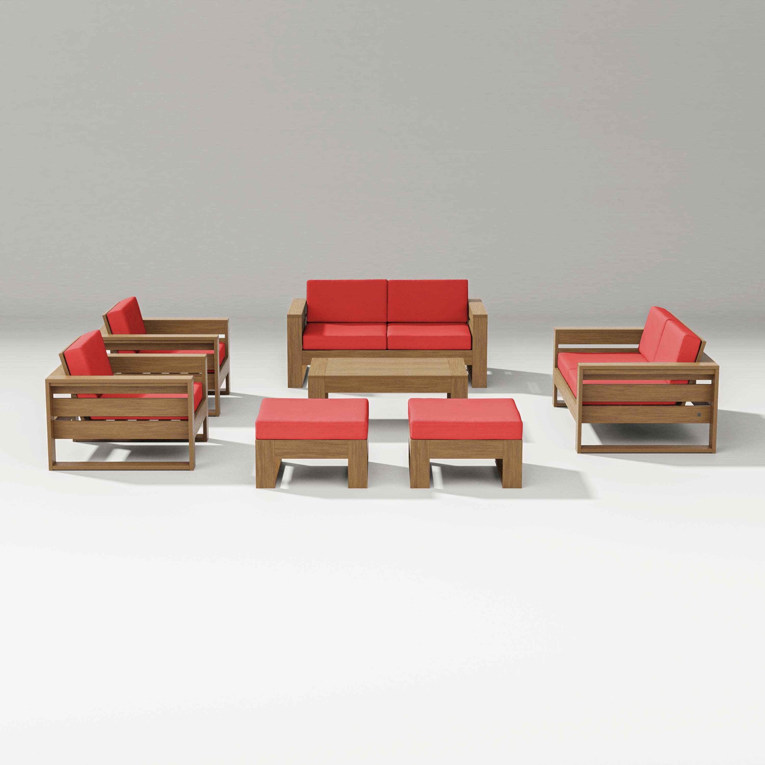 Latitude 7-Piece Lounge Loveseat Set in Natural / Crimson Linen