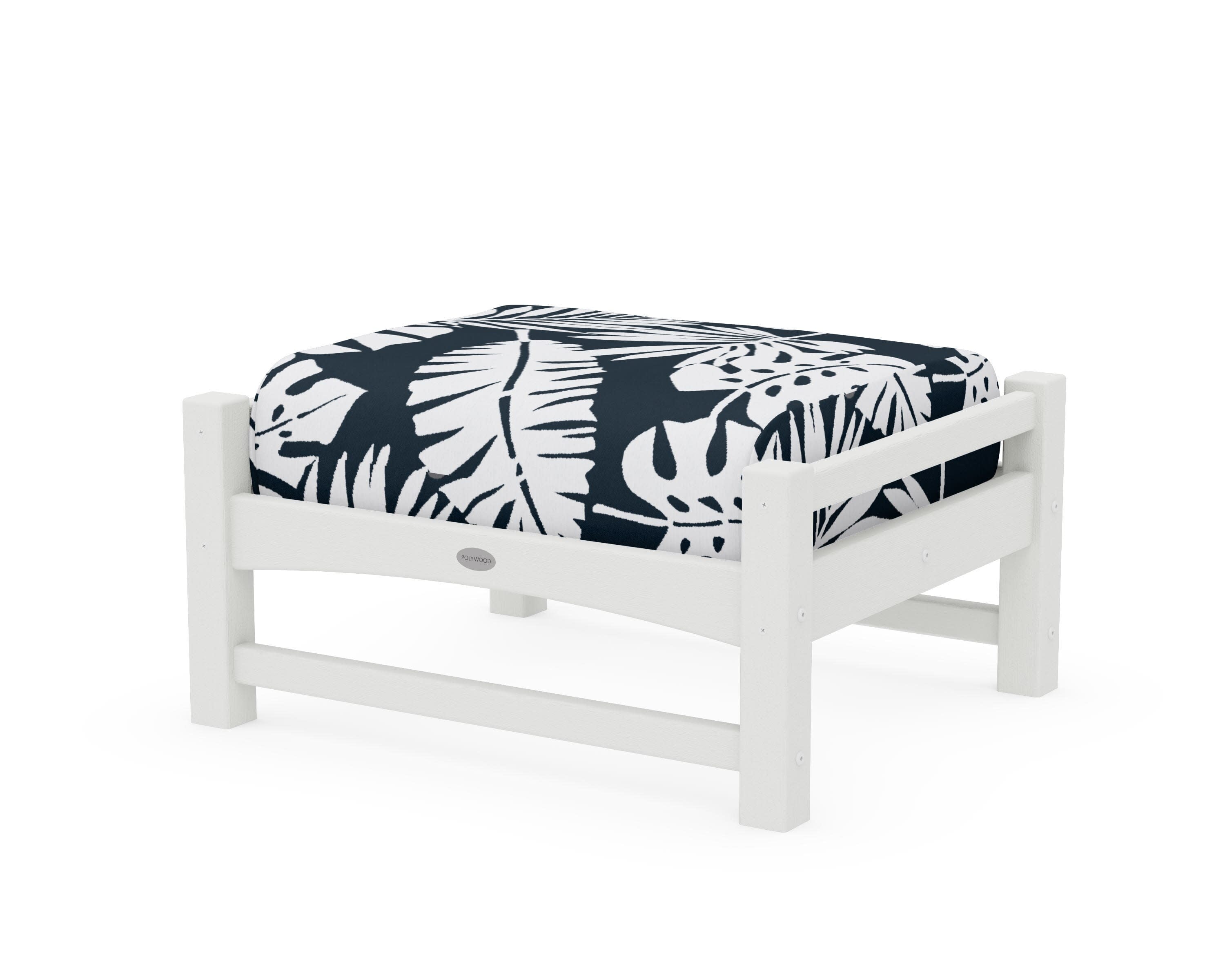 Club Ottoman in Vintage White / Leaf Marine Indigo
