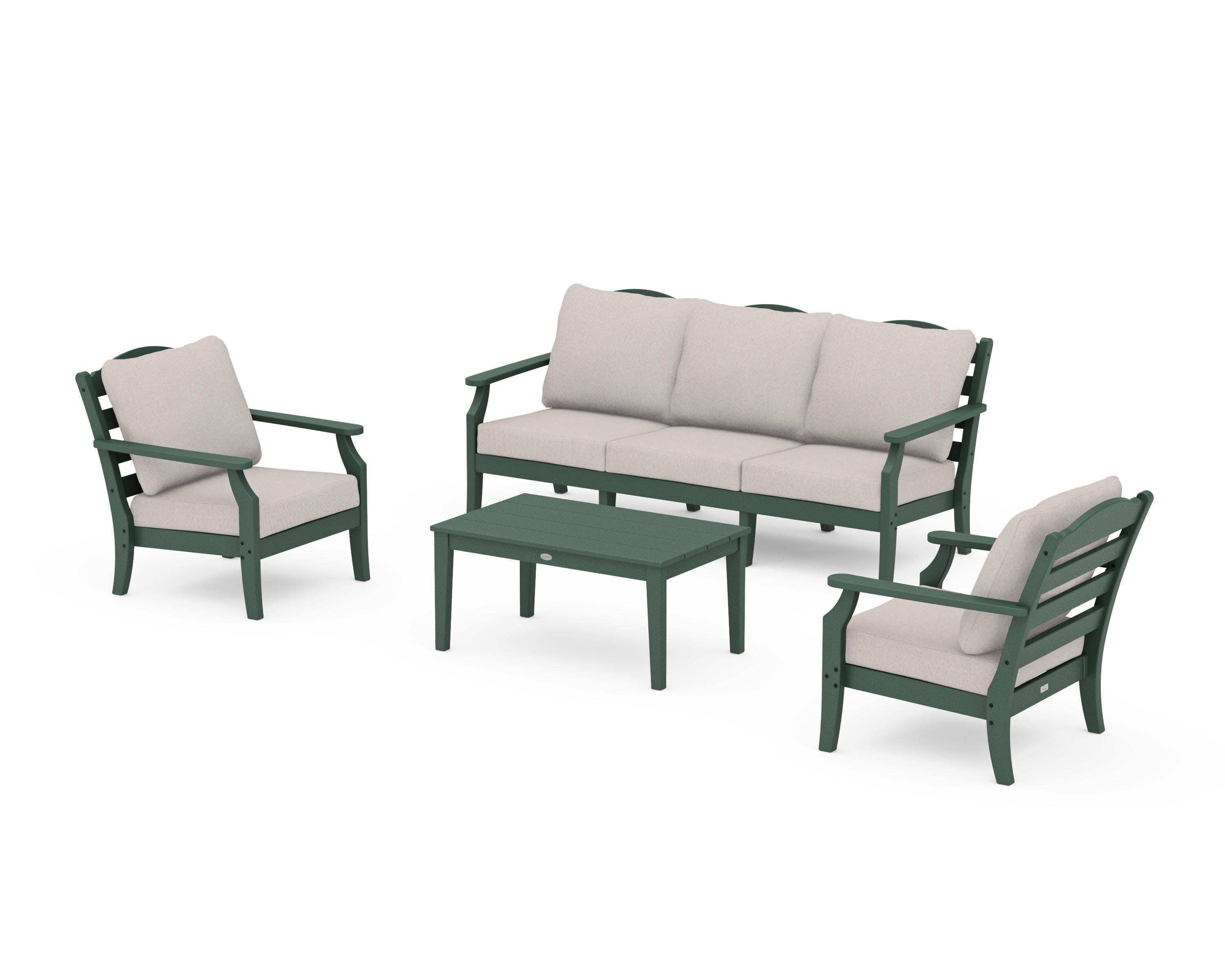 Savannah 4-Piece Deep Seating Set with Sofa in Green / Dune Burlap