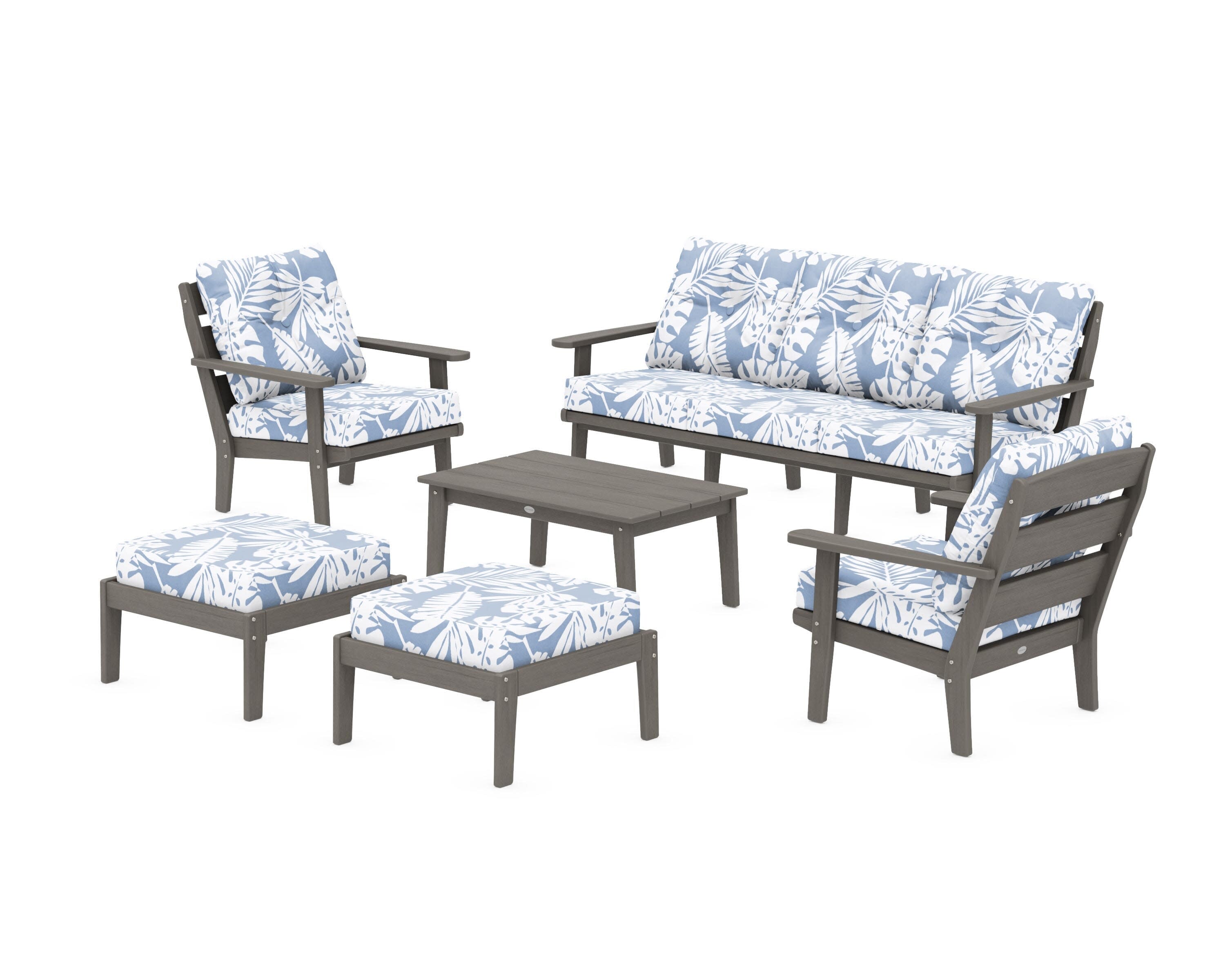 Lakeside 6-Piece Lounge Sofa Set in Driftwood / Leaf Sky Blue