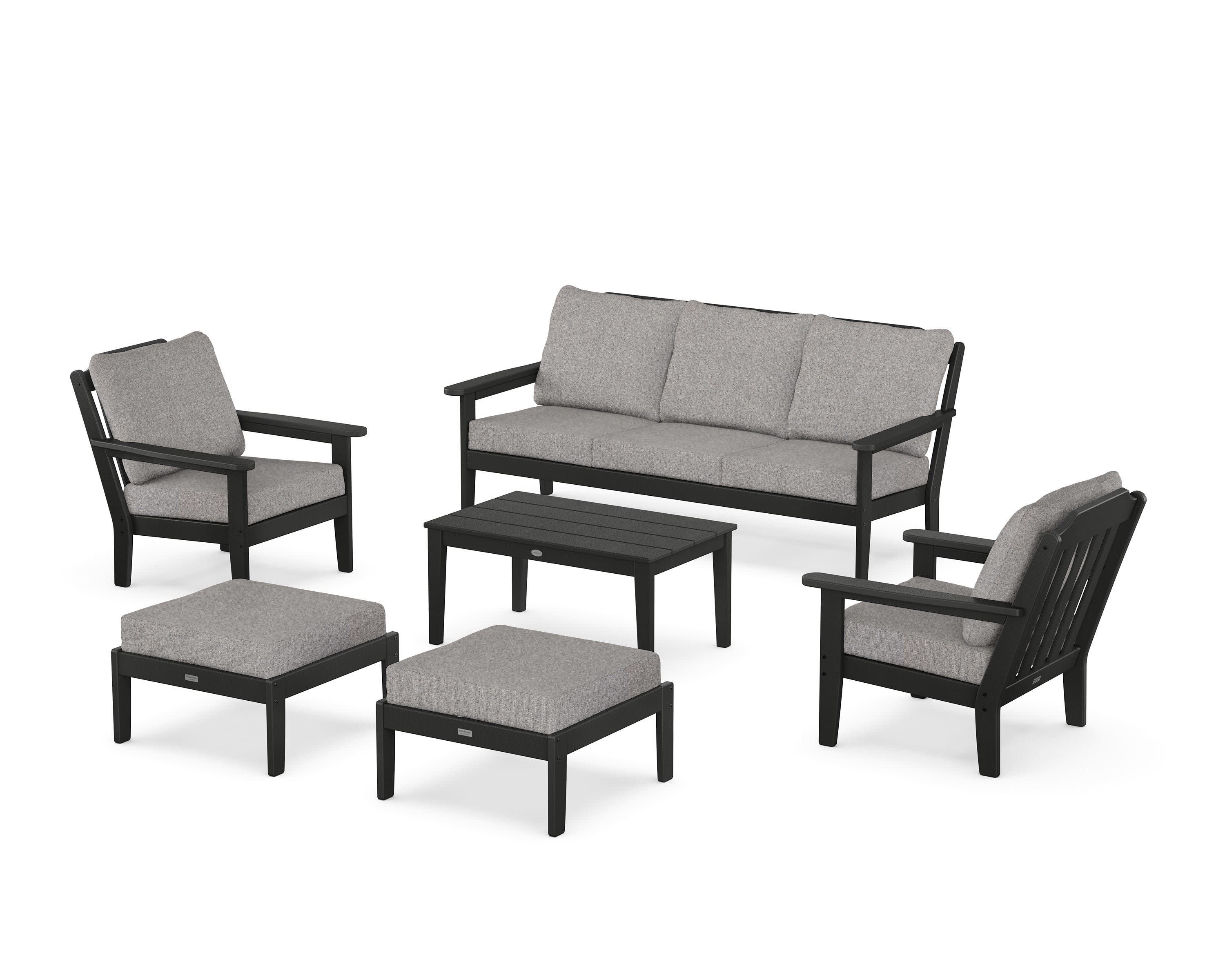 Cottage 6-Piece Lounge Sofa Set in Black / Grey Mist