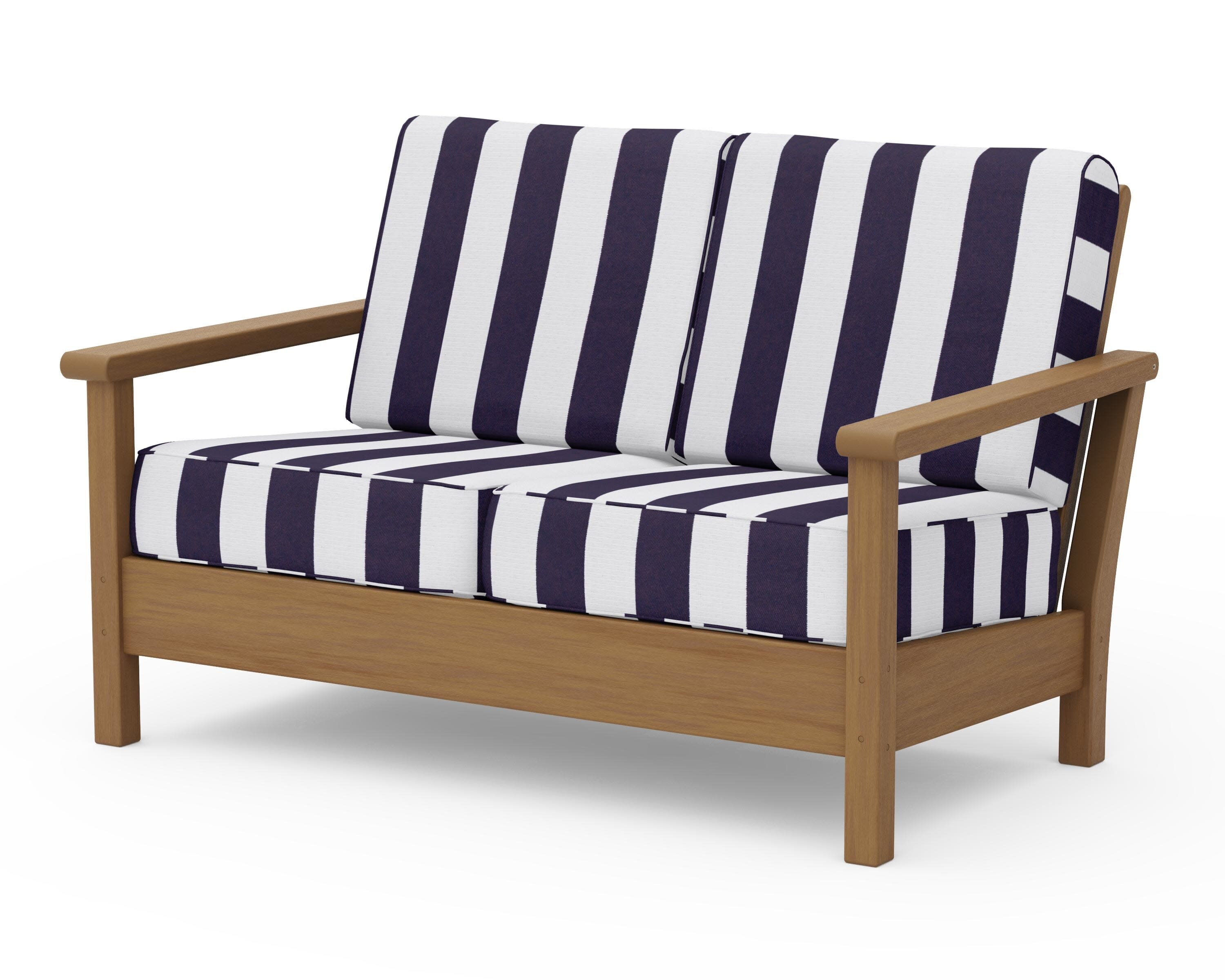 Harbour Deep Seating Loveseat in Natural / Cabana Stripe Navy