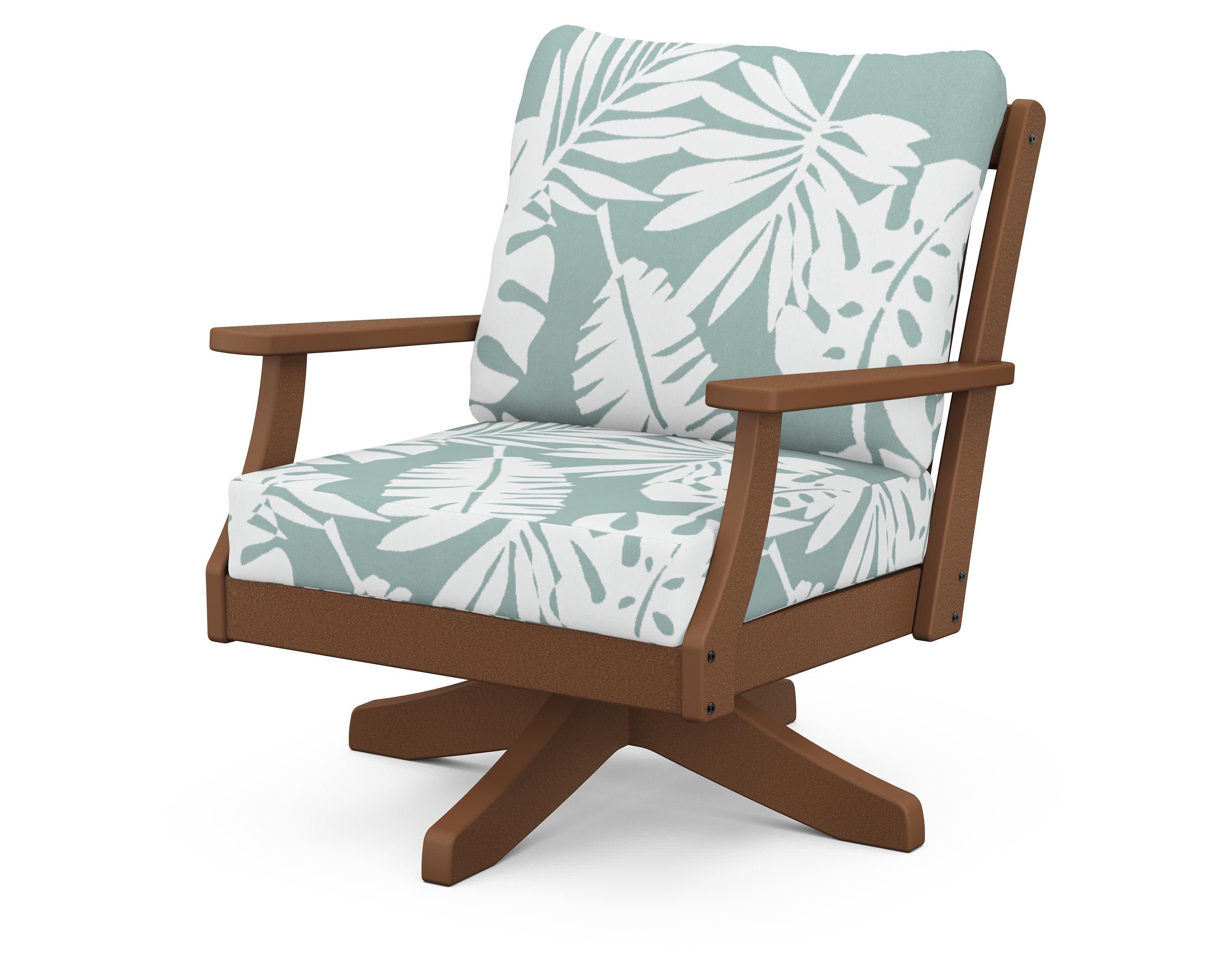 Braxton Deep Seating Swivel Chair in Teak / Leaf Glacier Spa
