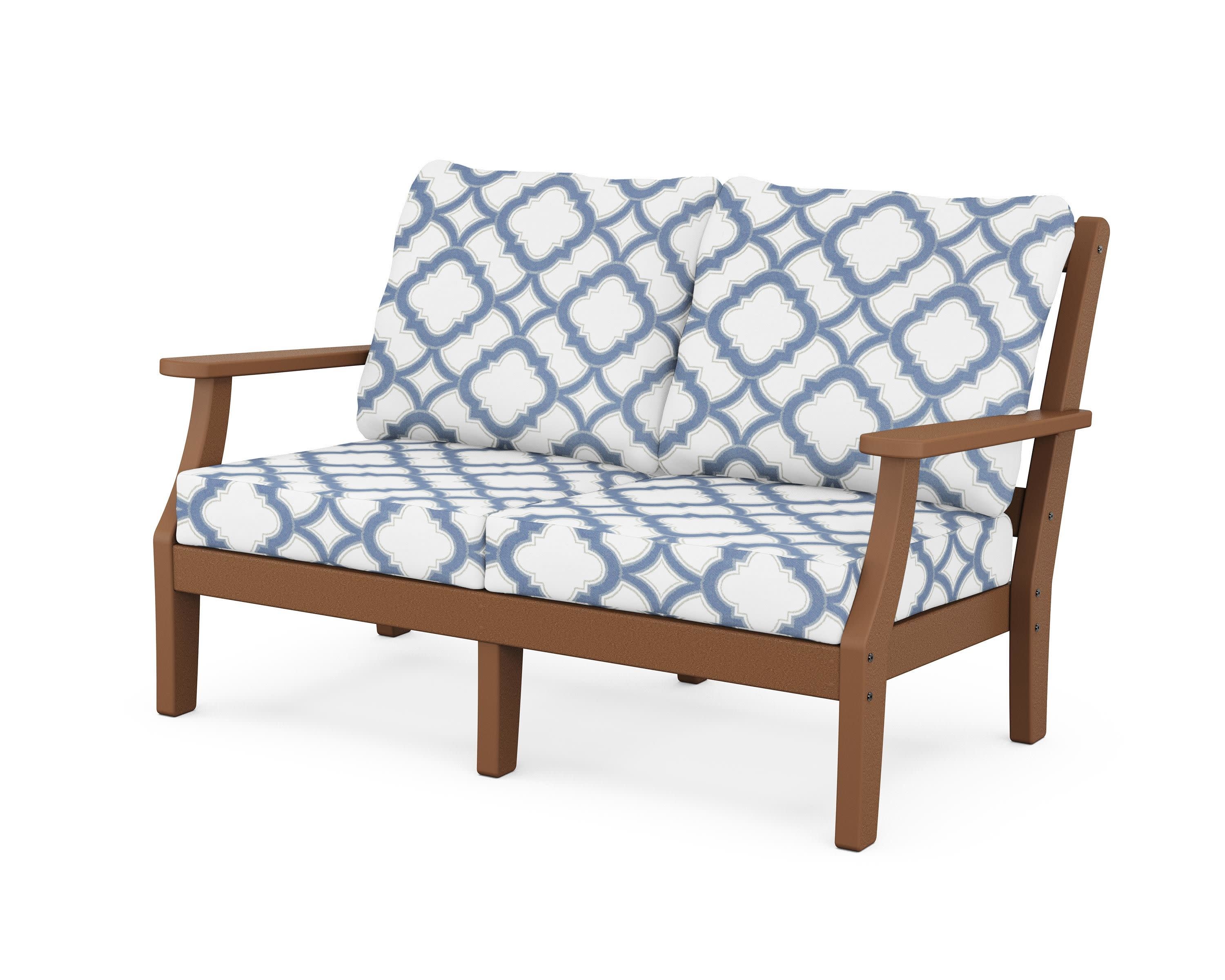 Chinoiserie Deep Seating Loveseat in Teak / Trellis Sky Blue