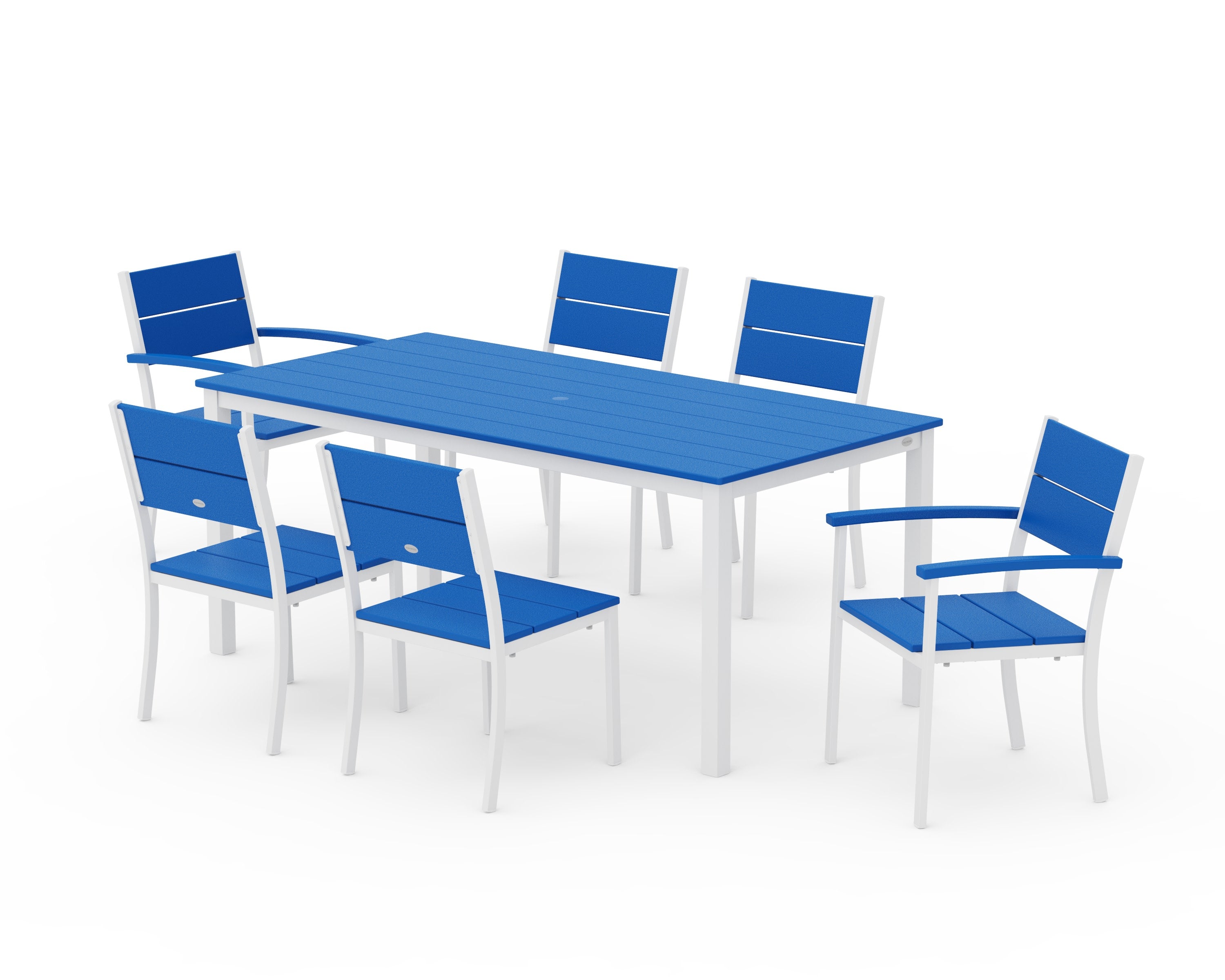 Main Street 7-Piece Dining Set in White / Pacific Blue