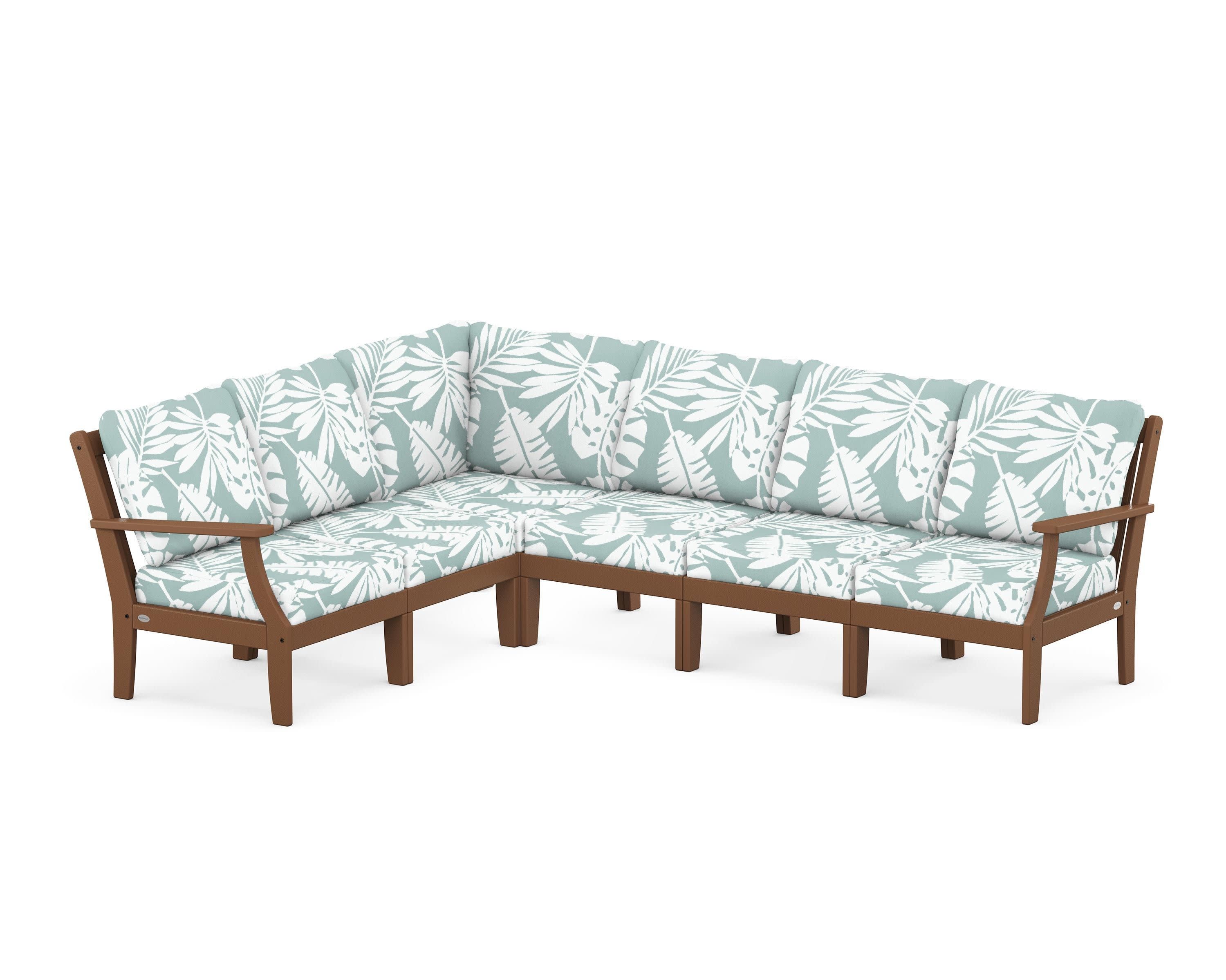 Braxton Modular 6-Piece Deep Seating Set in Teak / Leaf Glacier Spa