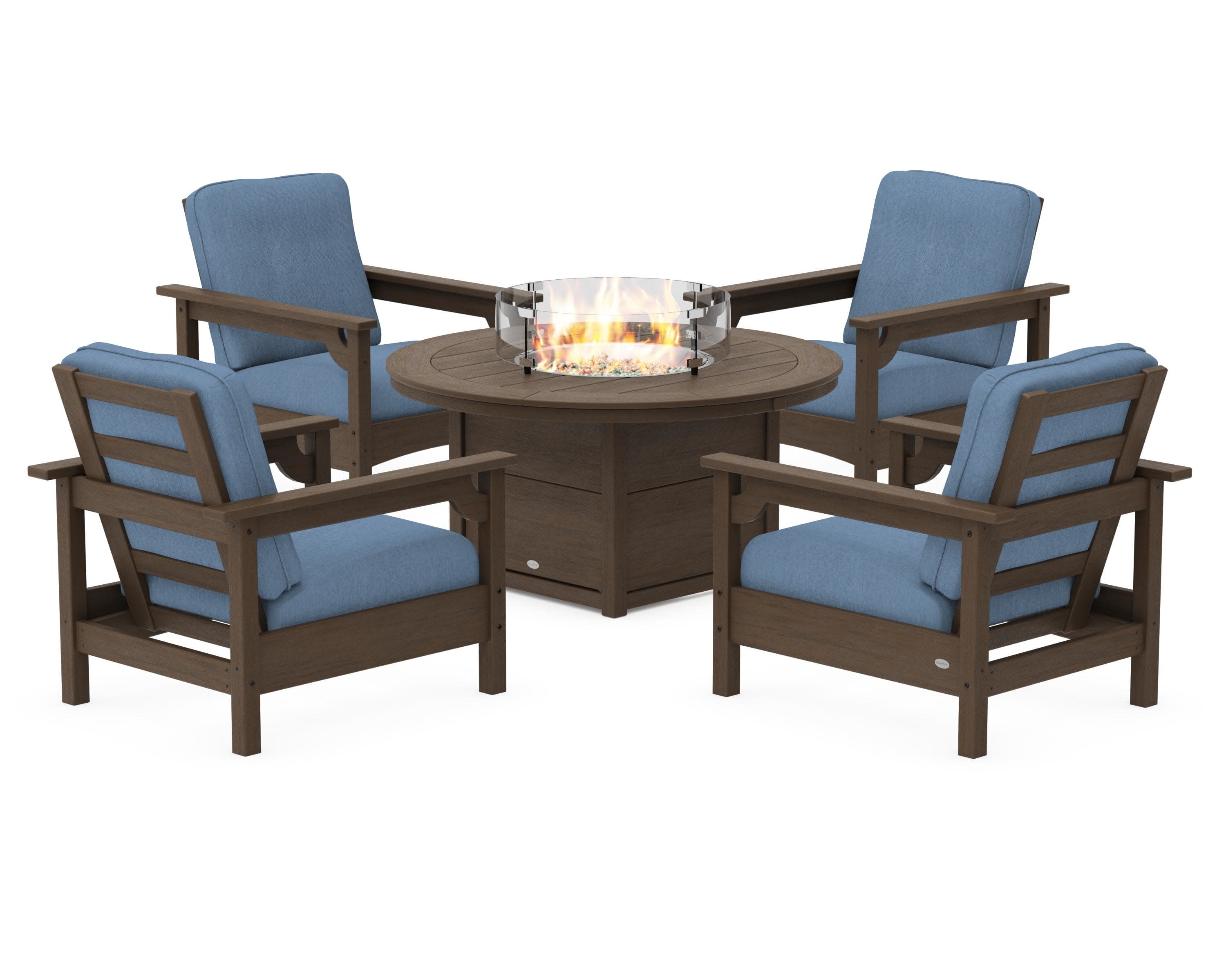 Club 5-Piece Conversation Set with Fire Pit Table in Kona / Sky Blue