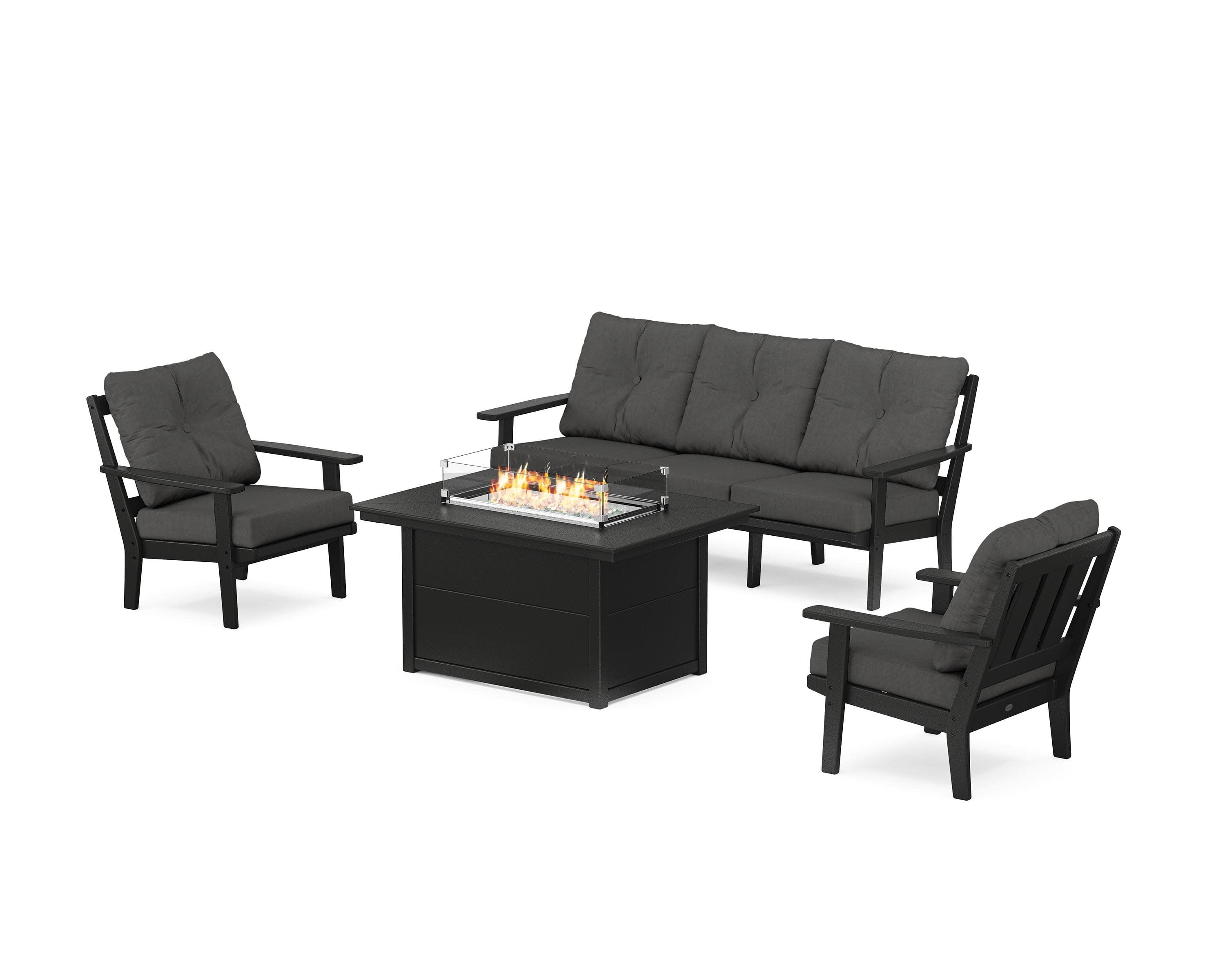 Oxford Deep Seating Fire Pit Table Set in Black / Spectrum Carbon
