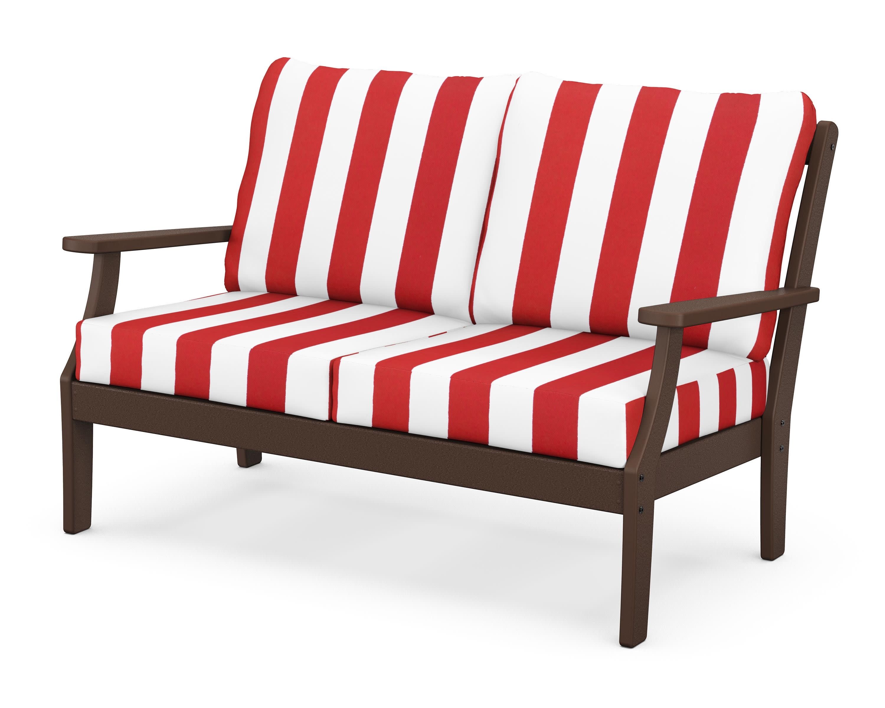 Braxton Deep Seating Loveseat in Mahogany / Cabana Stripe Crimson
