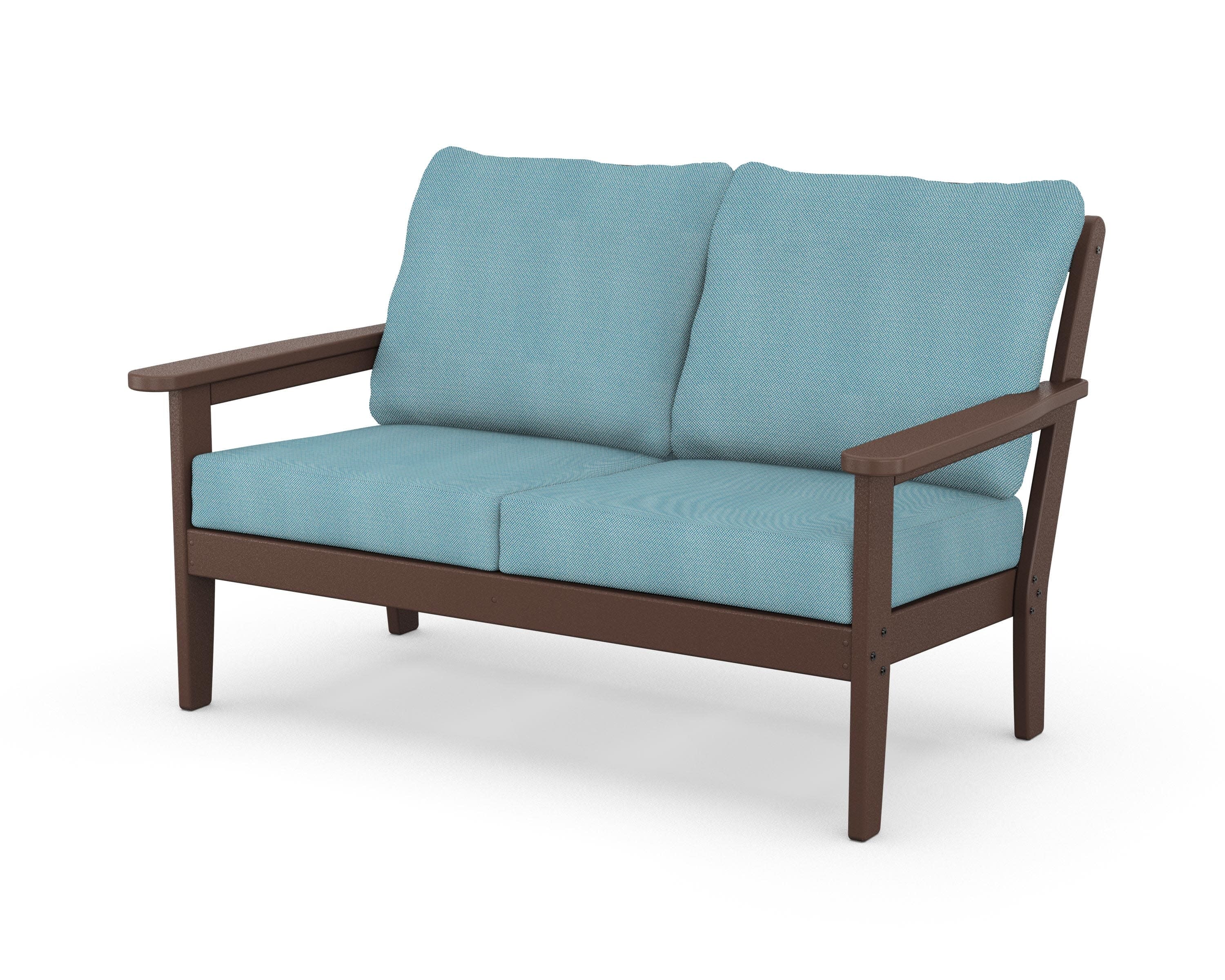 Cottage Deep Seating Loveseat in Mahogany / Lattice Sky Blue