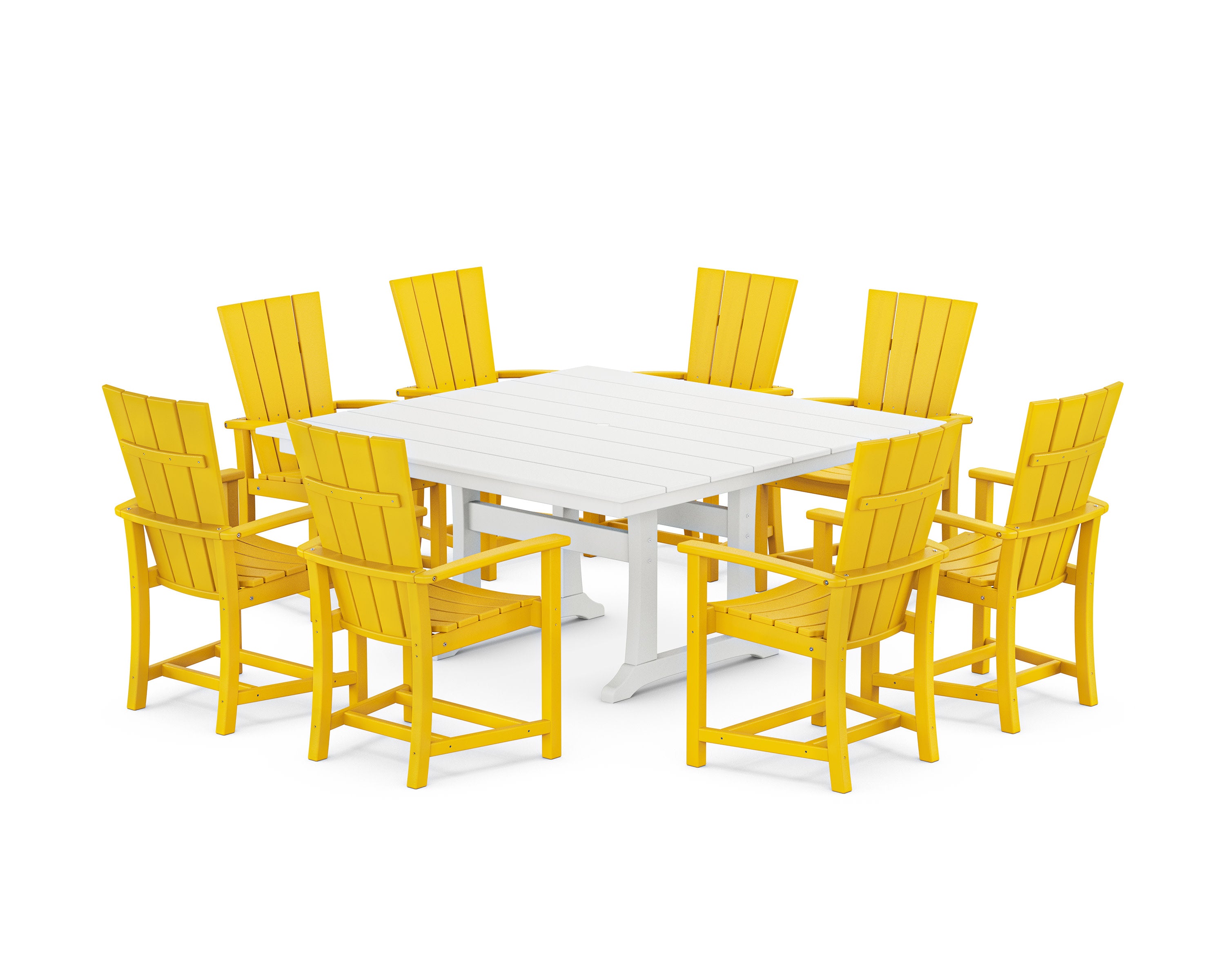 Quattro 9-Piece Square Farmhouse Dining Set with Trestle Legs in Lemon / White