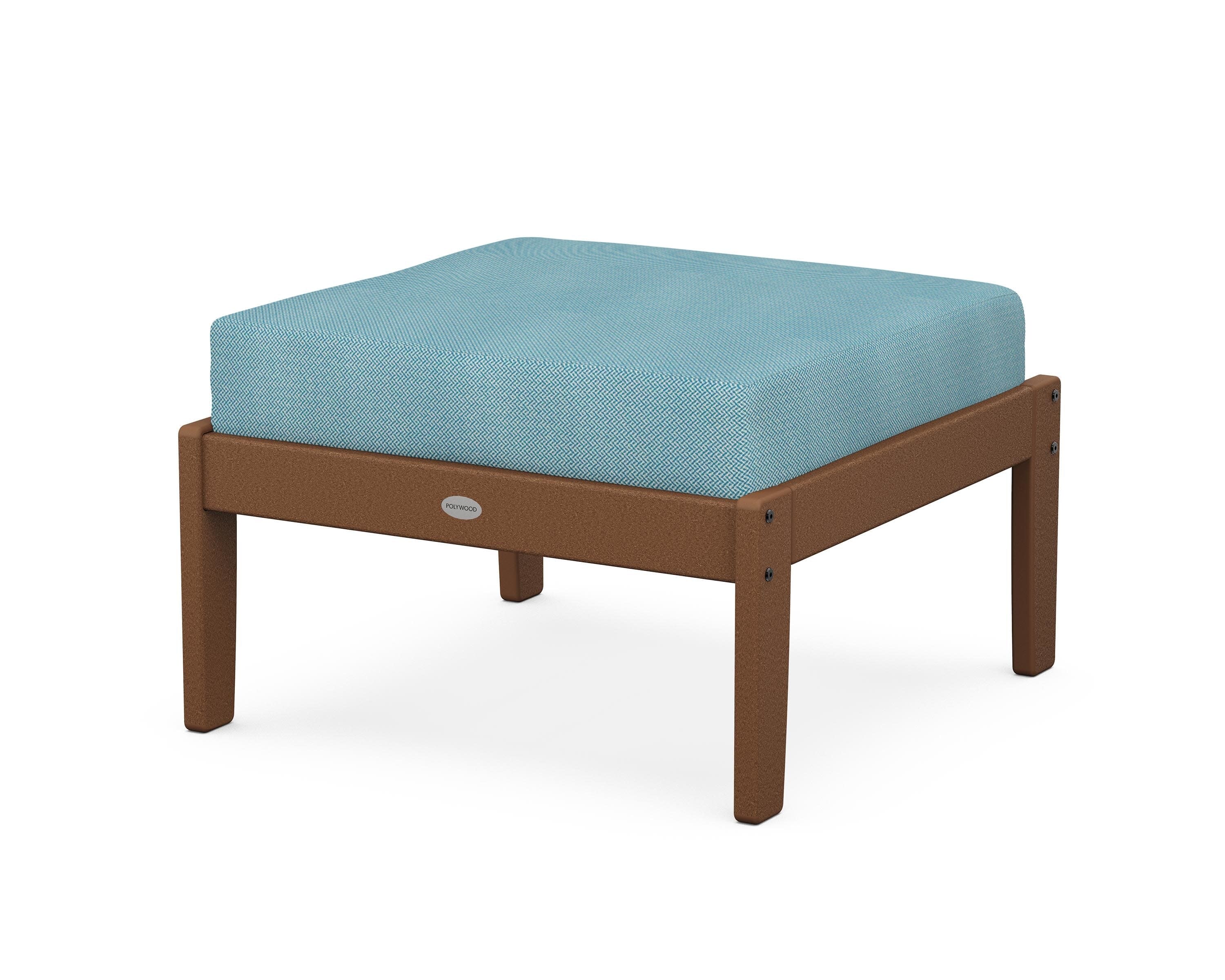 Braxton Deep Seating Ottoman in Teak / Lattice Sky Blue
