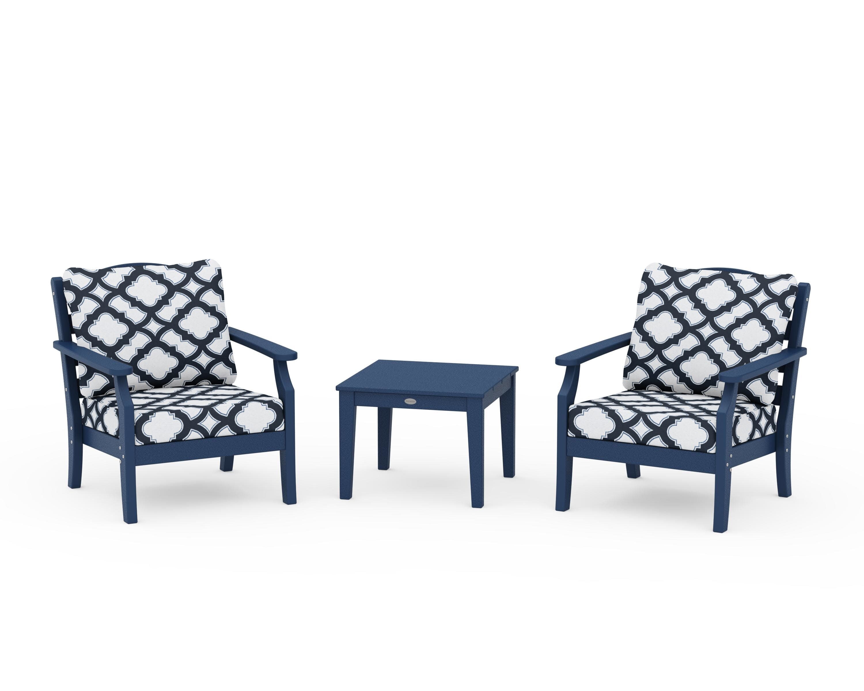 Savannah 3-Piece Deep Seating Set in Navy / Trellis Marine Indigo
