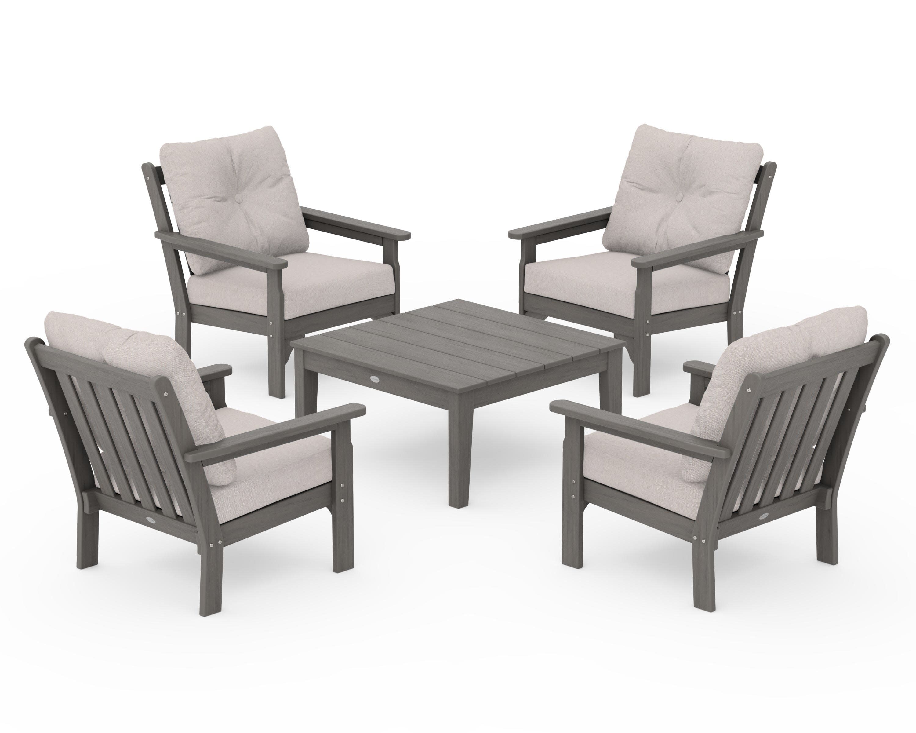 Vineyard 5-Piece Deep Seating Conversation Set in Driftwood / Dune Burlap