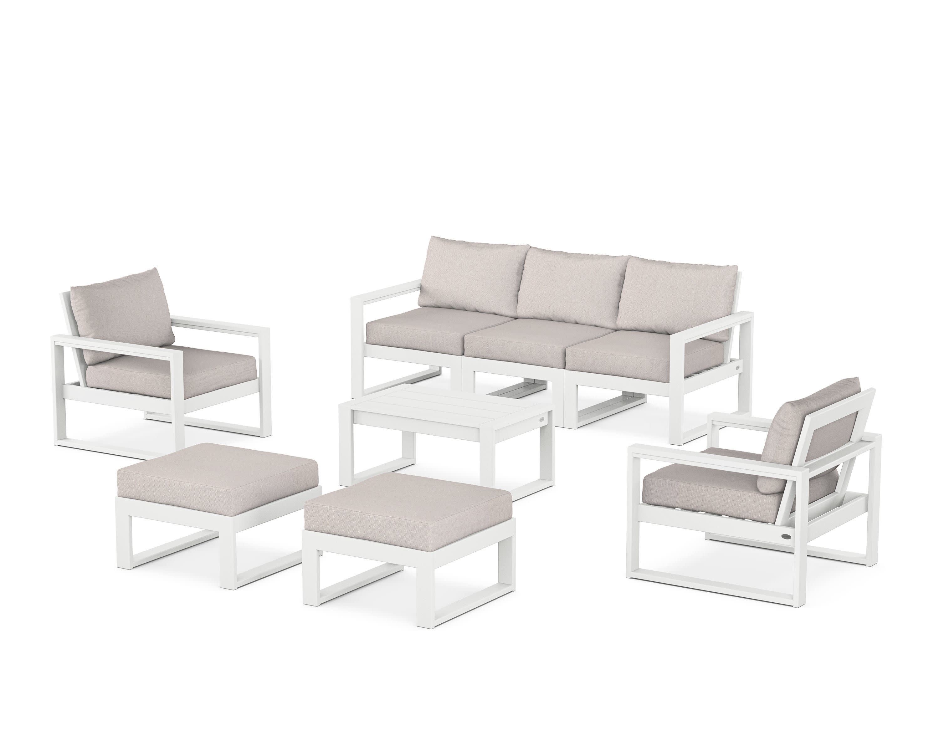 EDGE Sectional 8-Piece Lounge Sofa Set in White / Dune Burlap