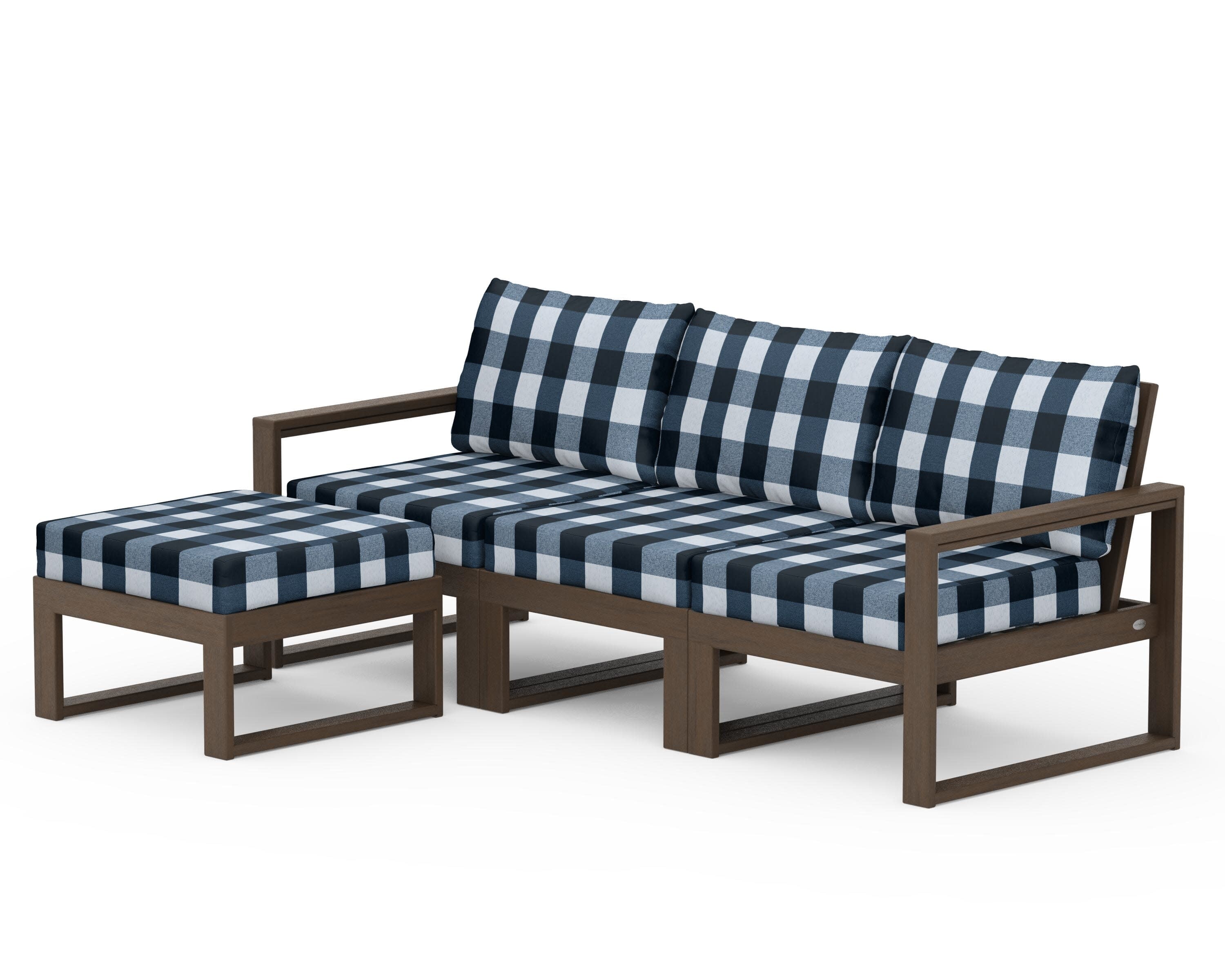 EDGE 4-Piece Modular Deep Seating Set with Ottoman in Kona / Buffalo Plaid Marine Indigo