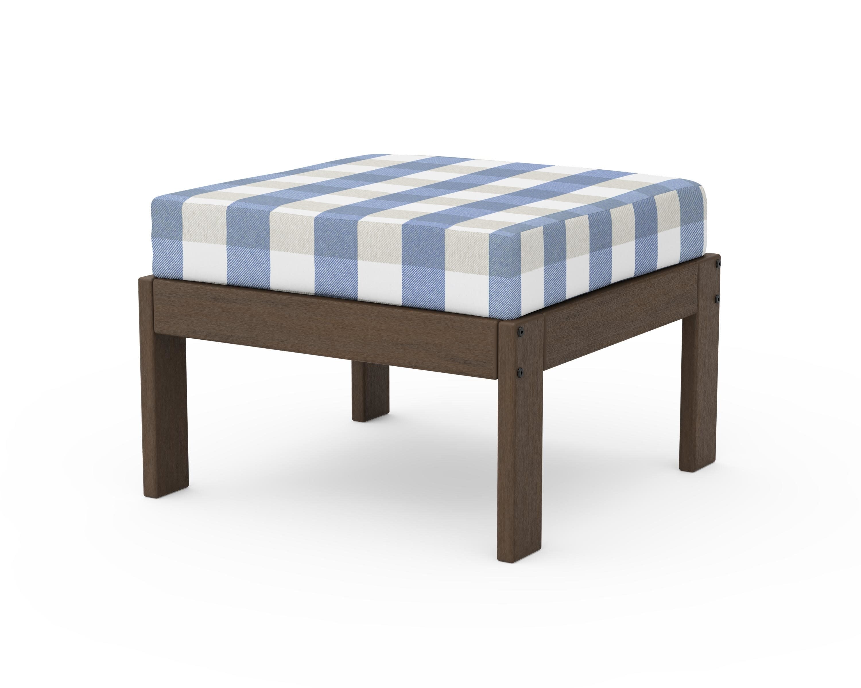 Vineyard Modular Ottoman in Kona / Buffalo Plaid Sky Blue