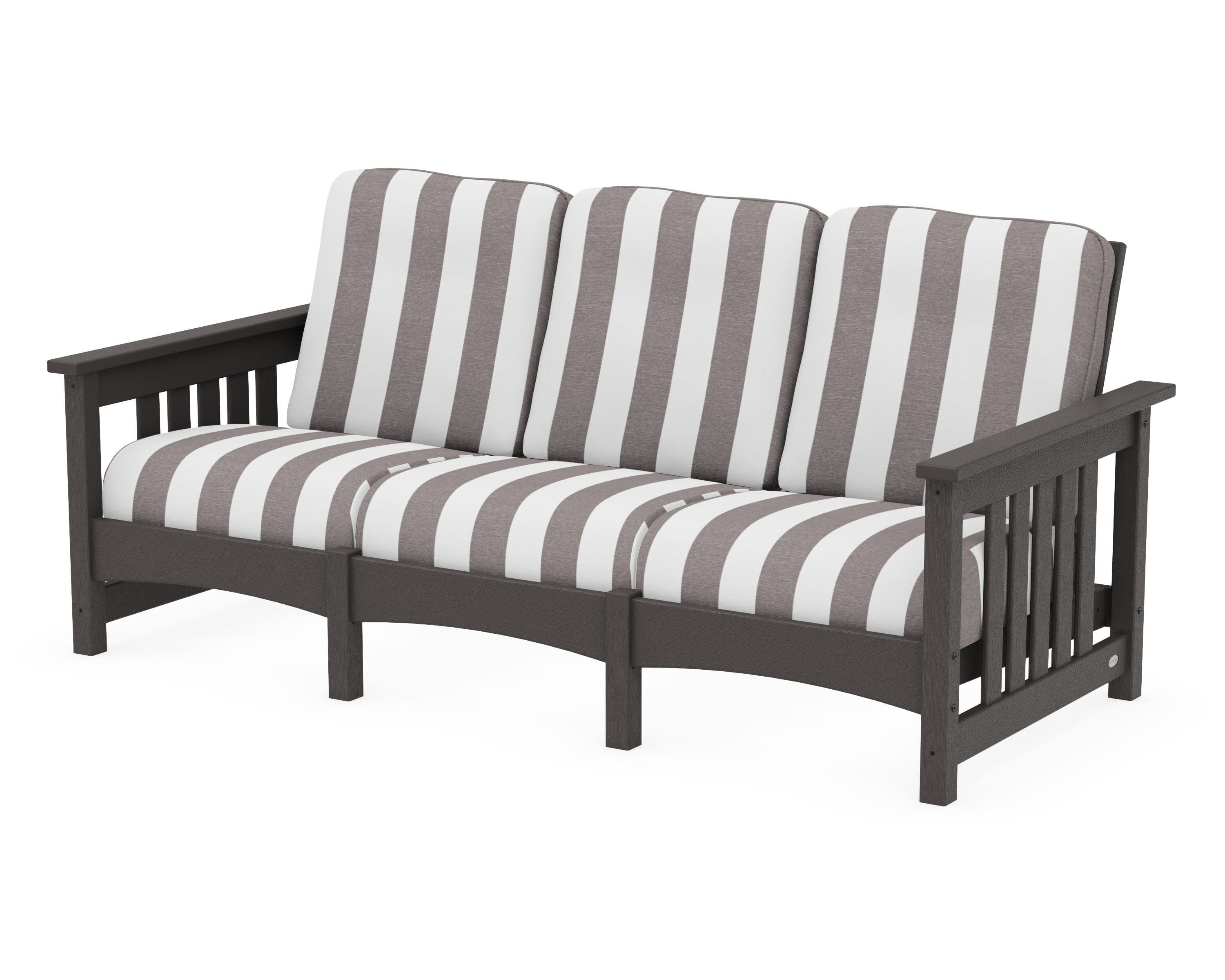Club Mission Sofa in Vintage Coffee / Cabana Stripe Grey Mist