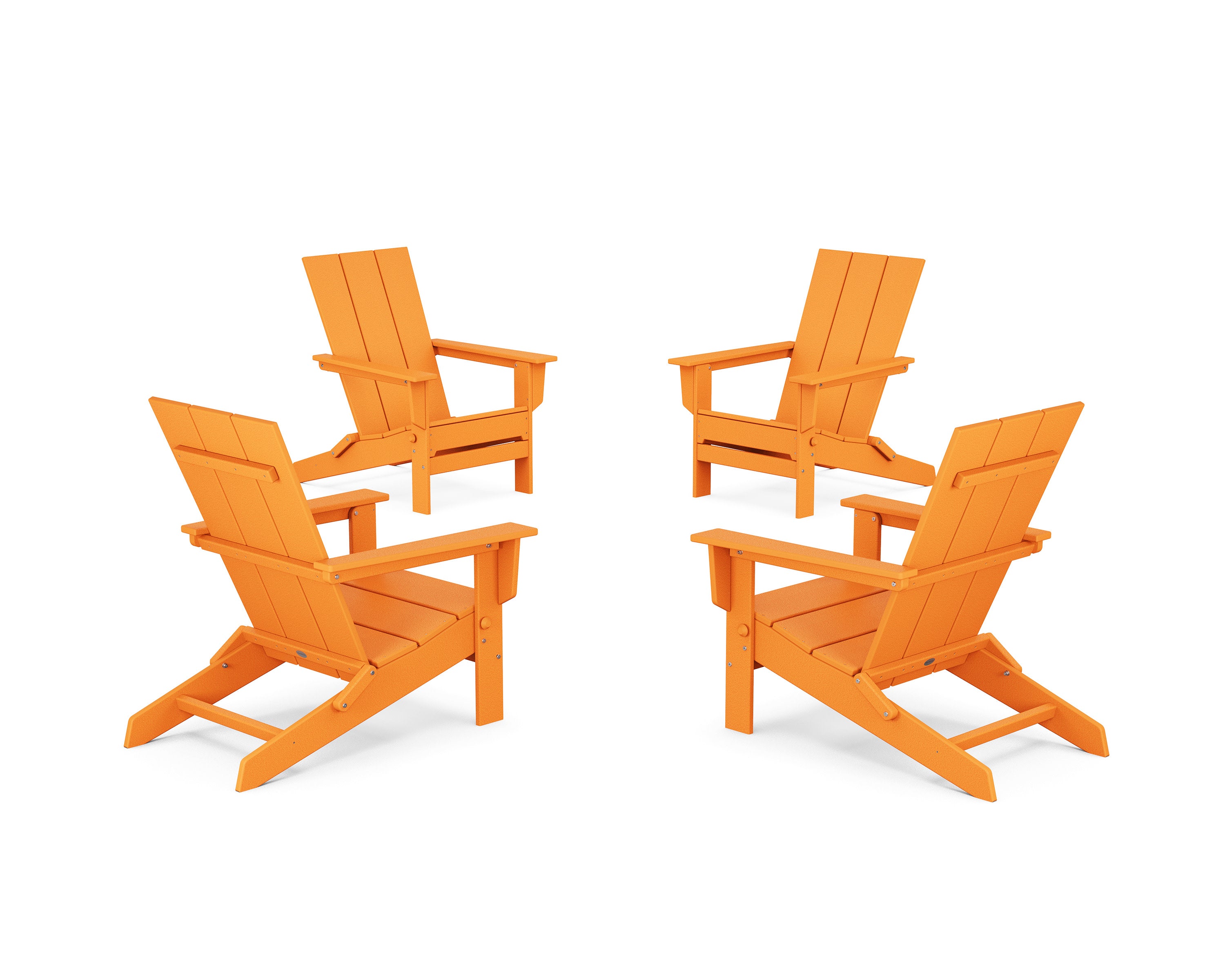 4-Piece Modern Studio Folding Adirondack Chair Conversation Set in Tangerine