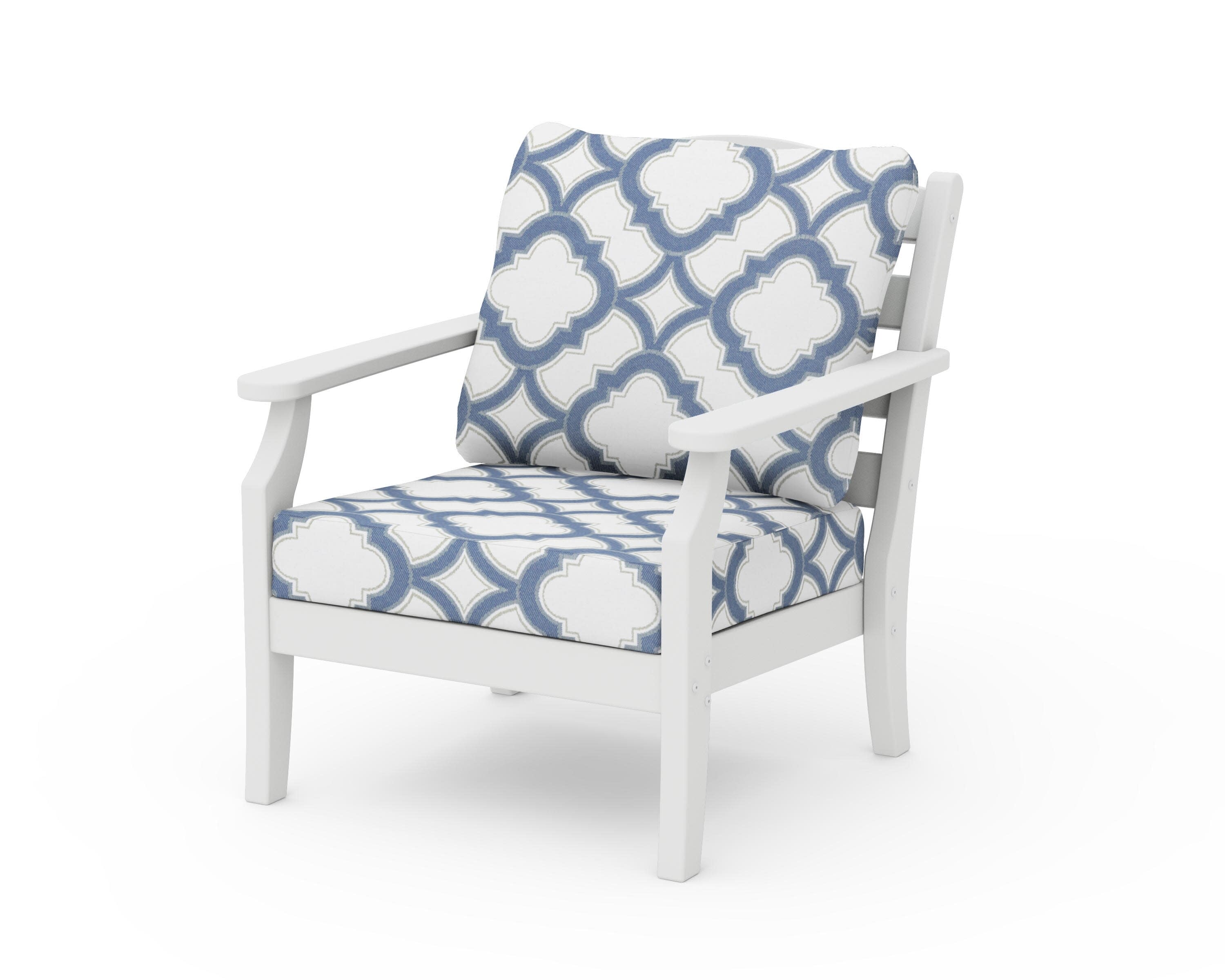Savannah Deep Seating Chair in White / Trellis Sky Blue