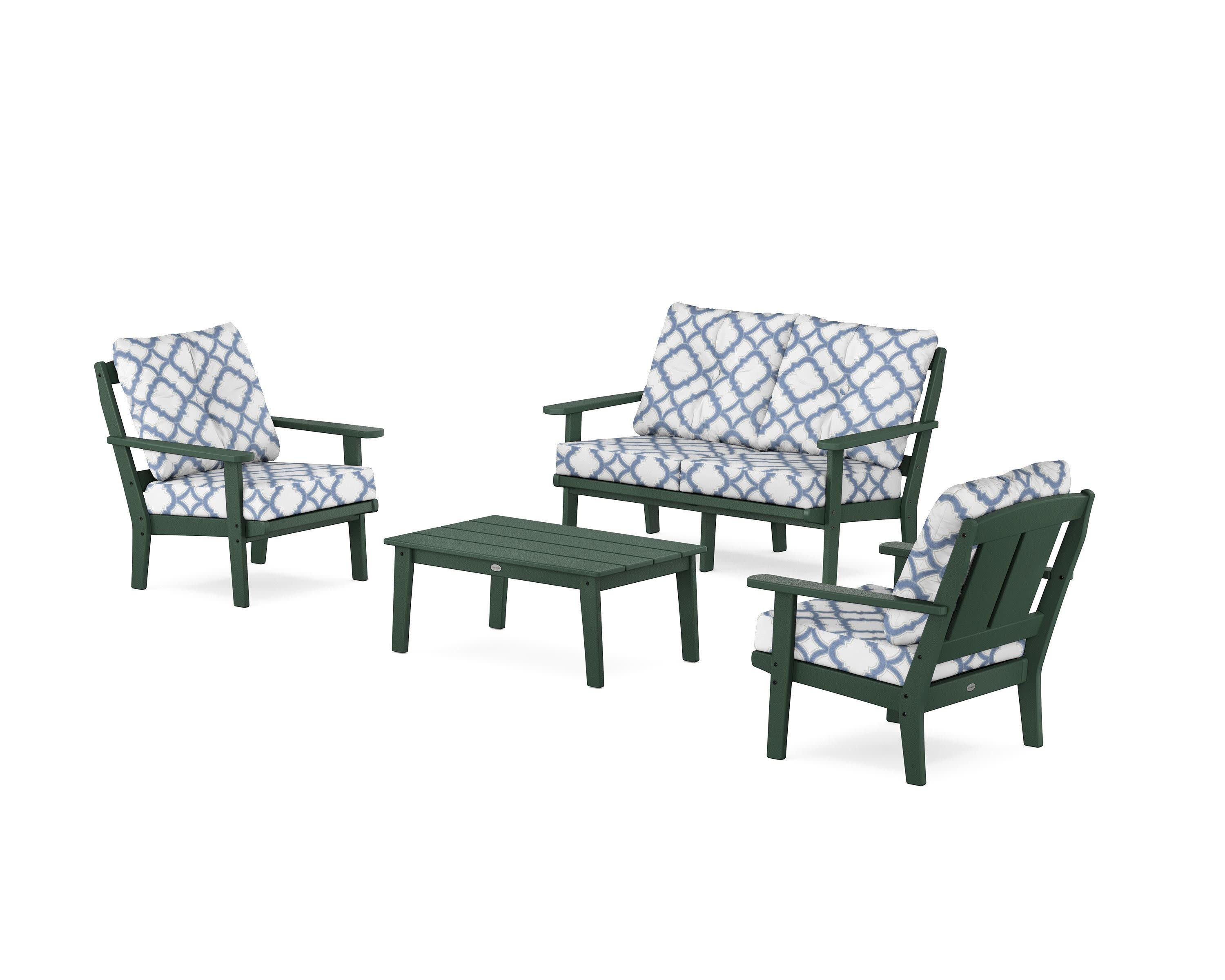 Mission 4-Piece Deep Seating Set with Loveseat in Green / Trellis Sky Blue