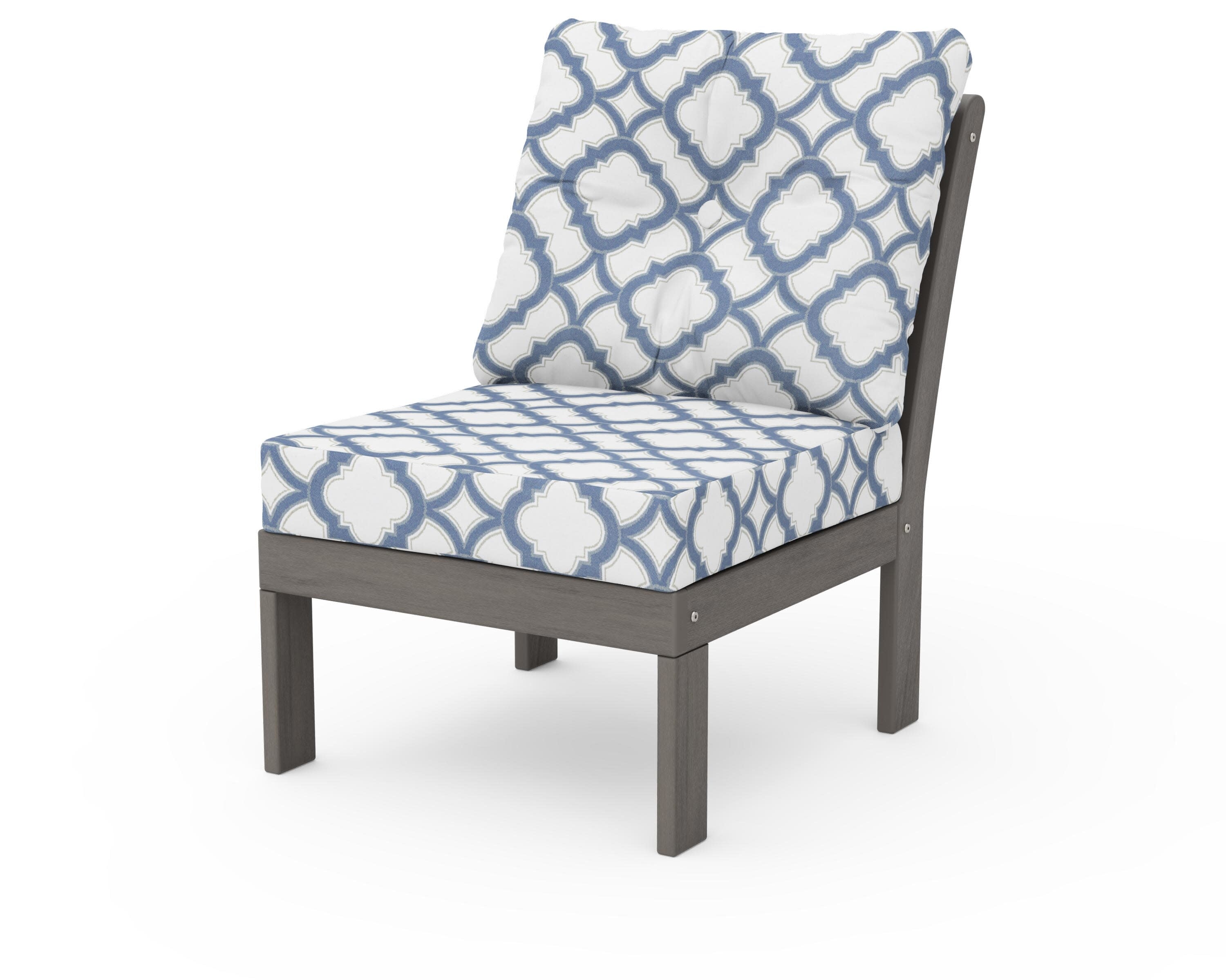 Vineyard Modular Armless Chair in Driftwood / Trellis Sky Blue