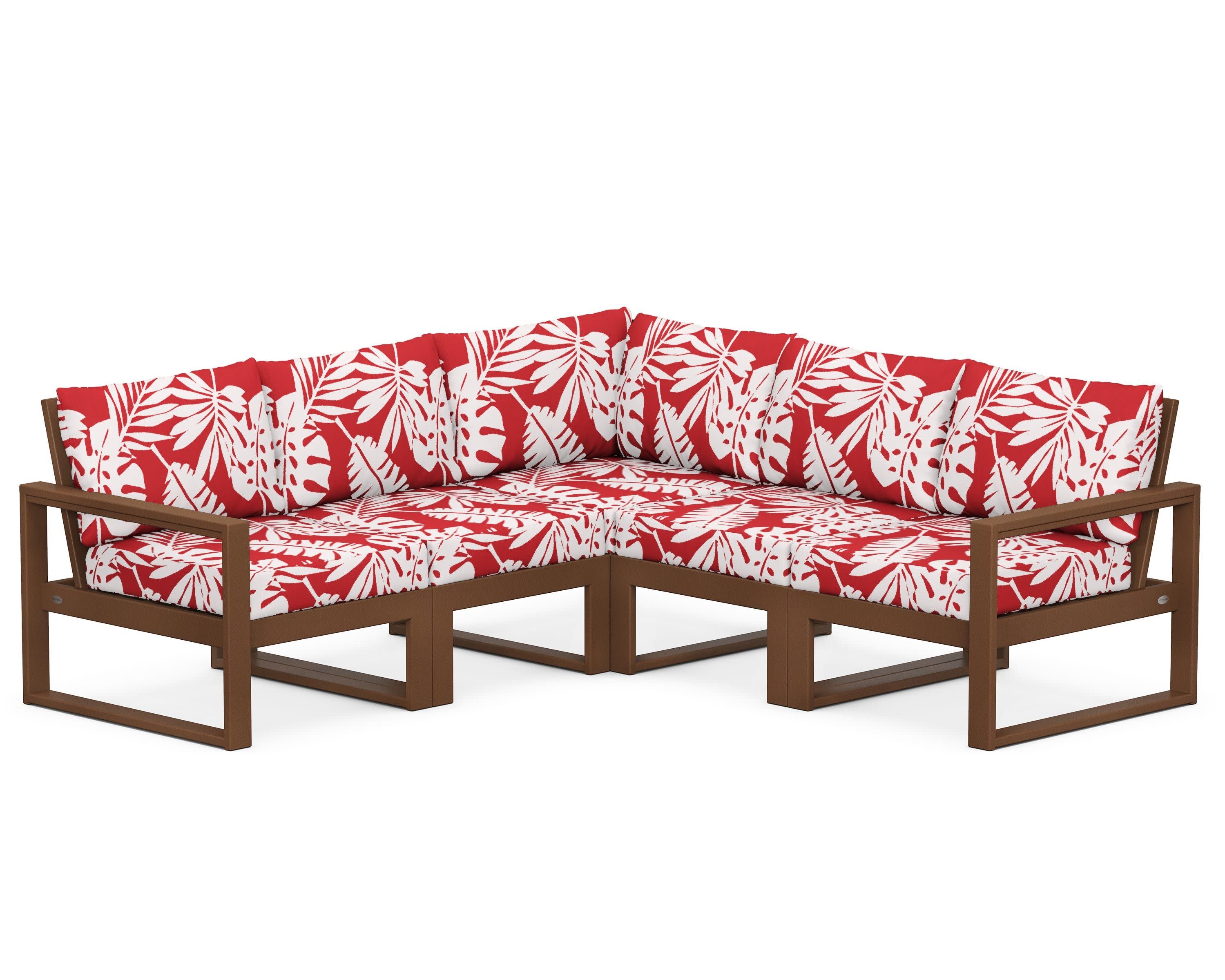 EDGE 5-Piece Modular Deep Seating Set in Teak / Leaf Crimson