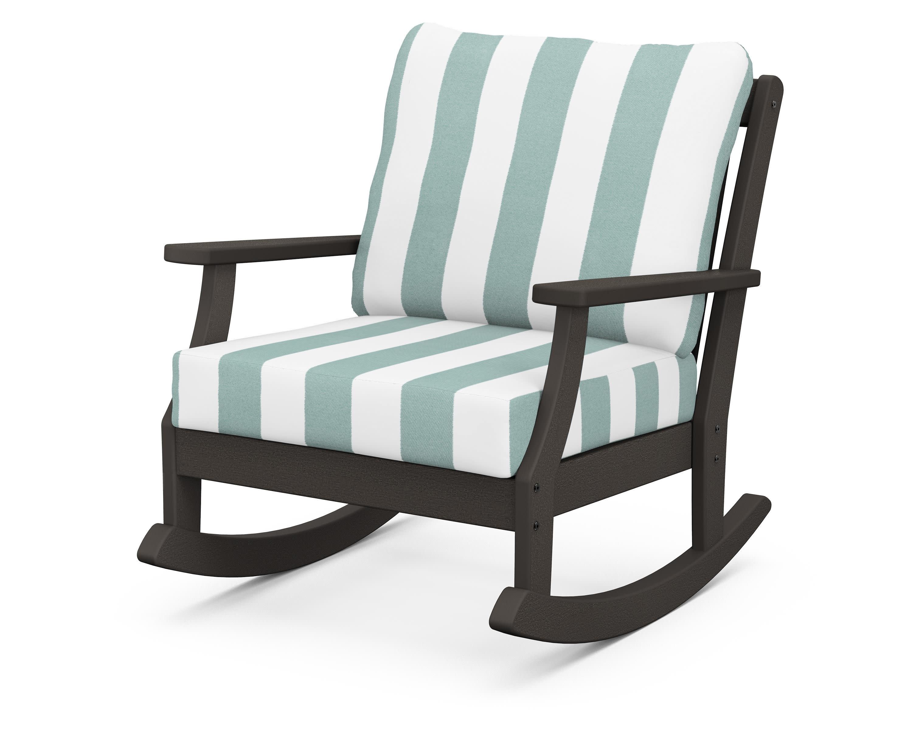 Braxton Deep Seating Rocking Chair in Vintage Coffee / Cabana Stripe Glacier Spa