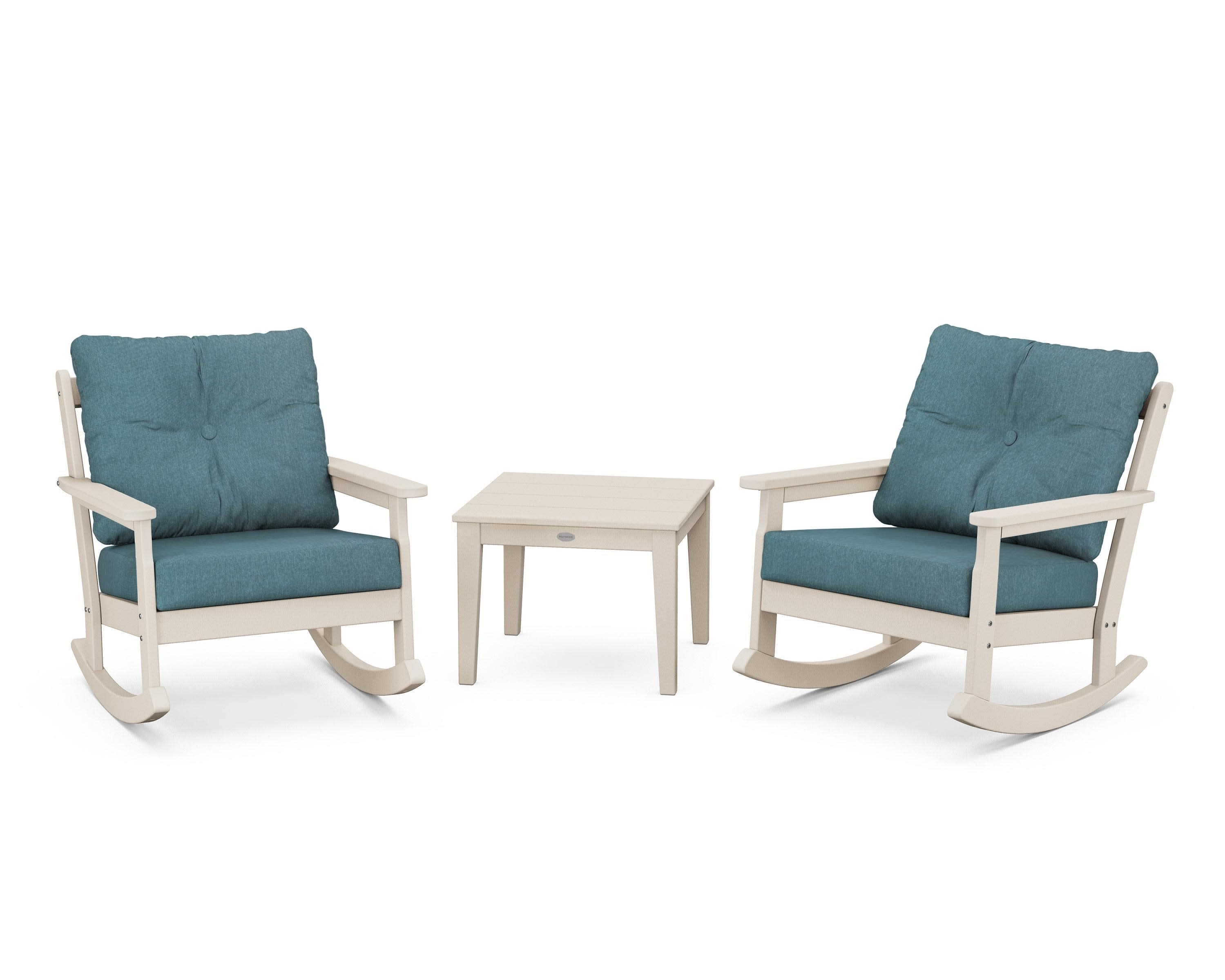 Vineyard 3-Piece Deep Seating Rocker Set in Sand / Ocean Teal