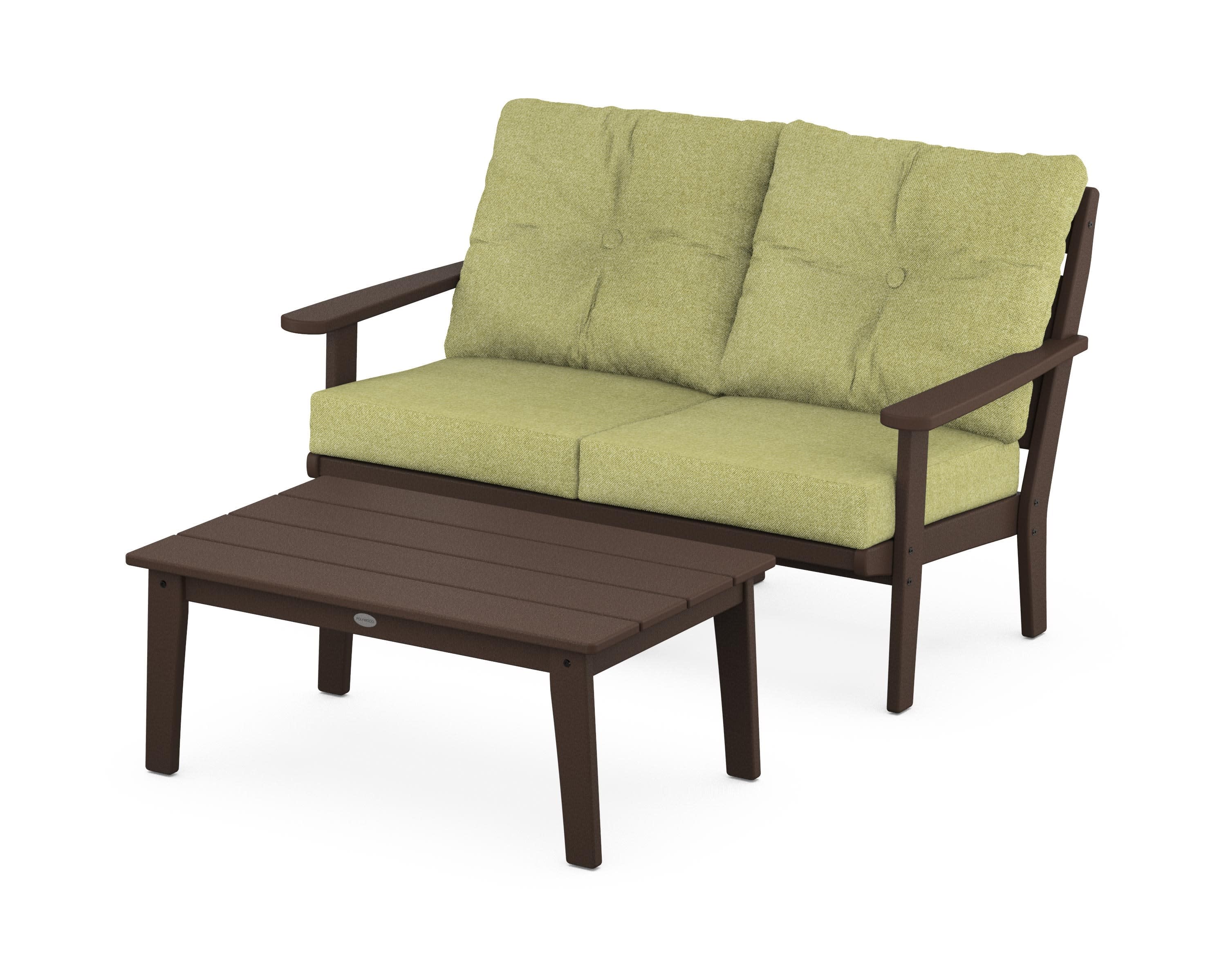 Lakeside 2-Piece Lounge Loveseat Set in Mahogany / Chartreuse Boucle