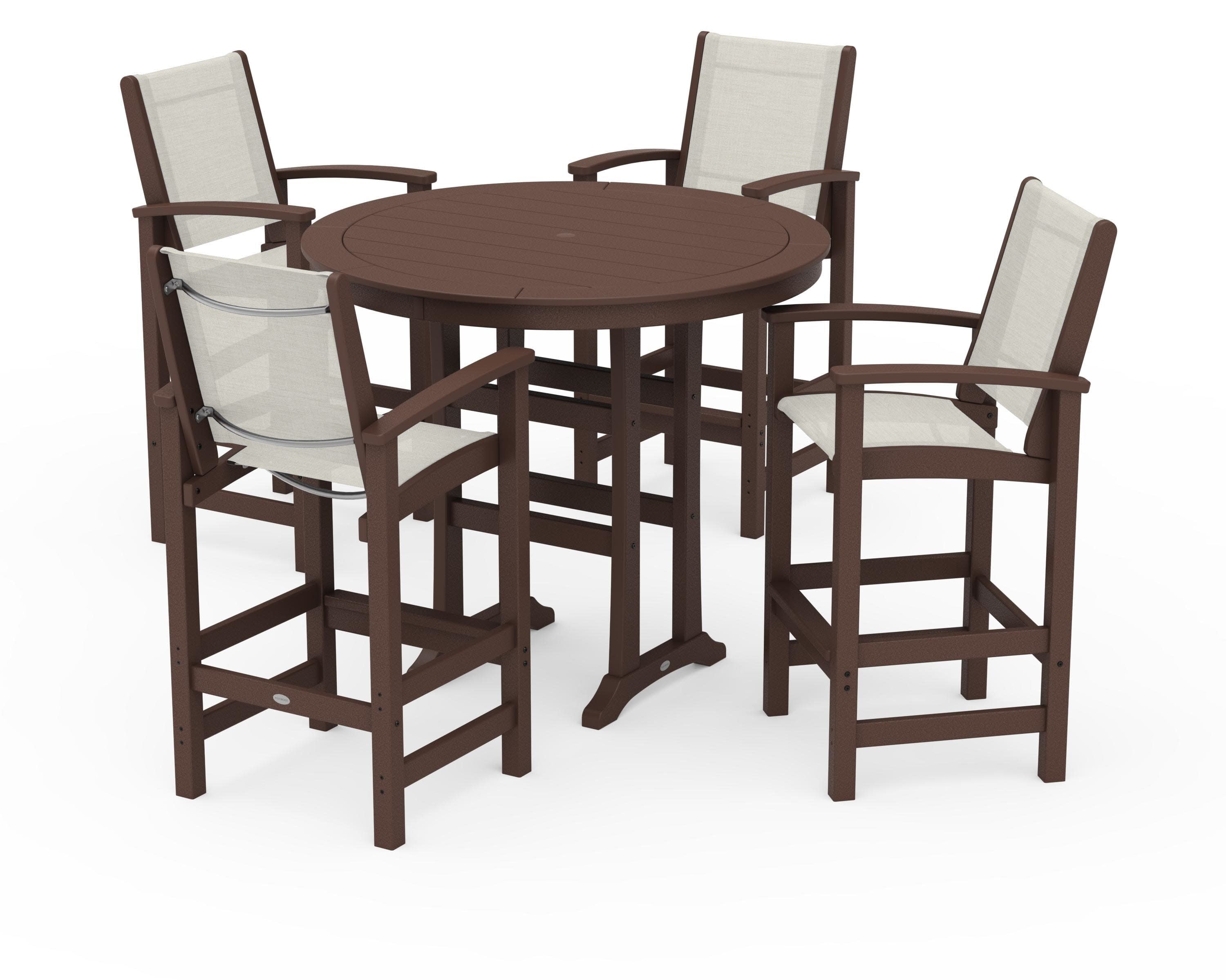 Coastal 5-Piece Nautical Trestle Bar Set in Mahogany / Parchment Sling
